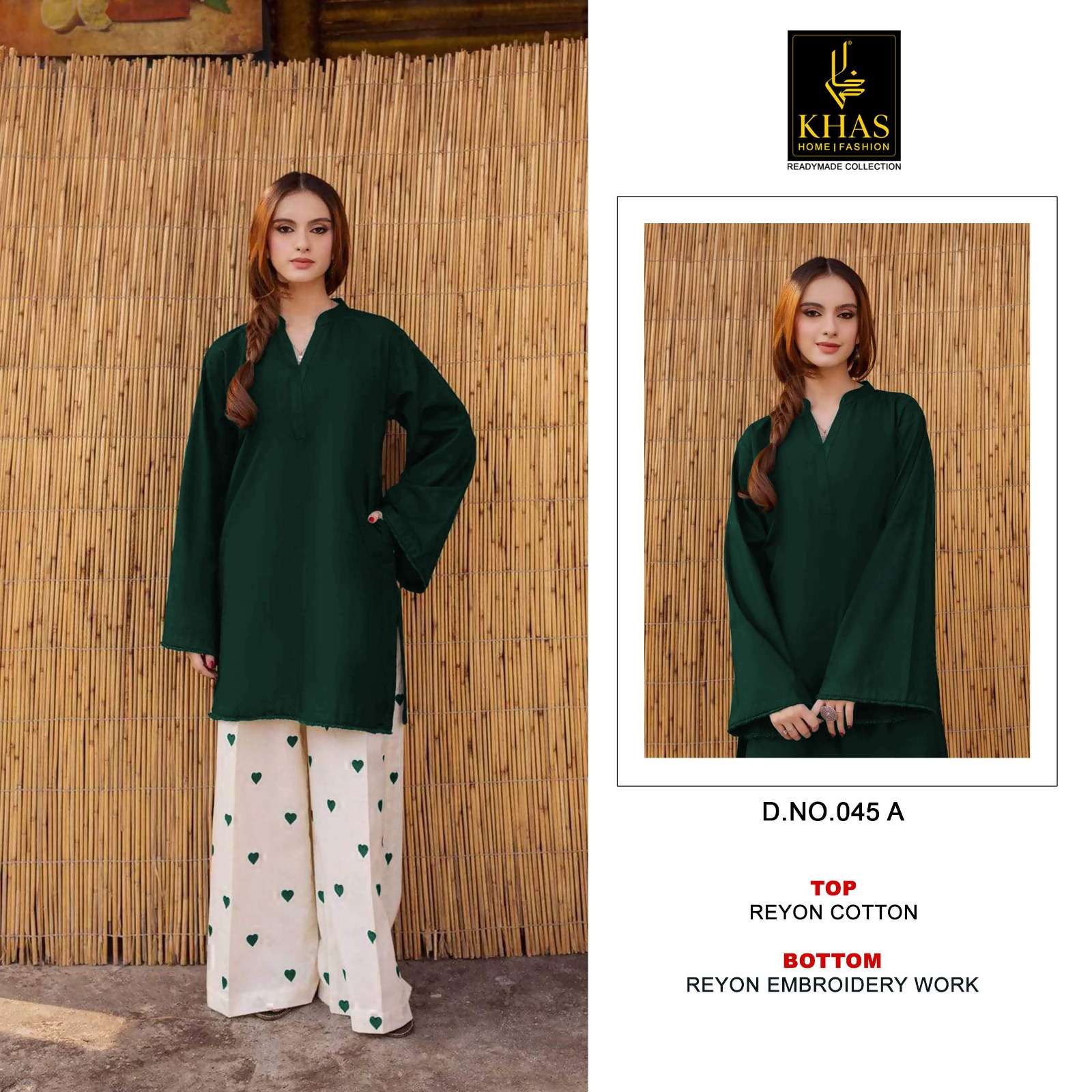 KHAS FASHION D NO 045 COTTON FANCY KURTI WITH BOTTOM PAIR 