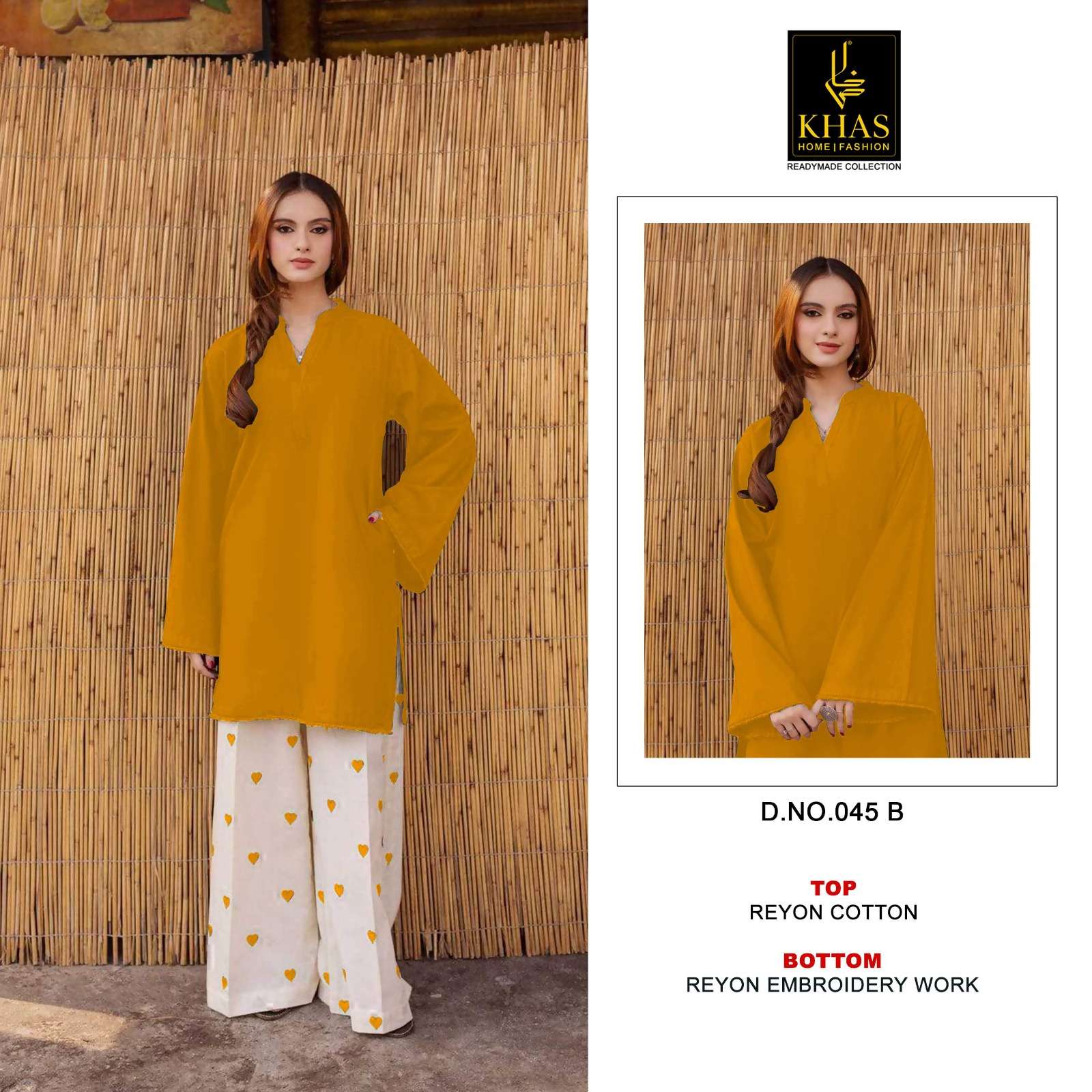 KHAS FASHION D NO 045 COTTON FANCY KURTI WITH BOTTOM PAIR 