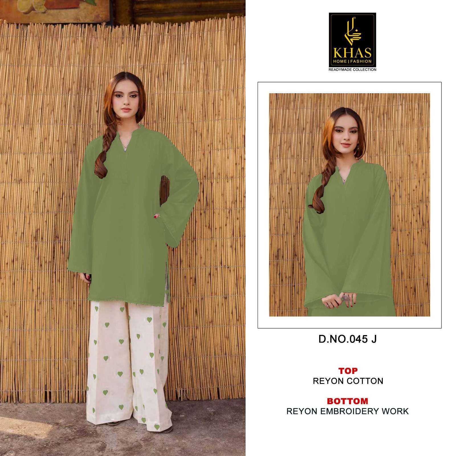 KHAS FASHION D NO 045 COTTON FANCY KURTI WITH BOTTOM PAIR 
