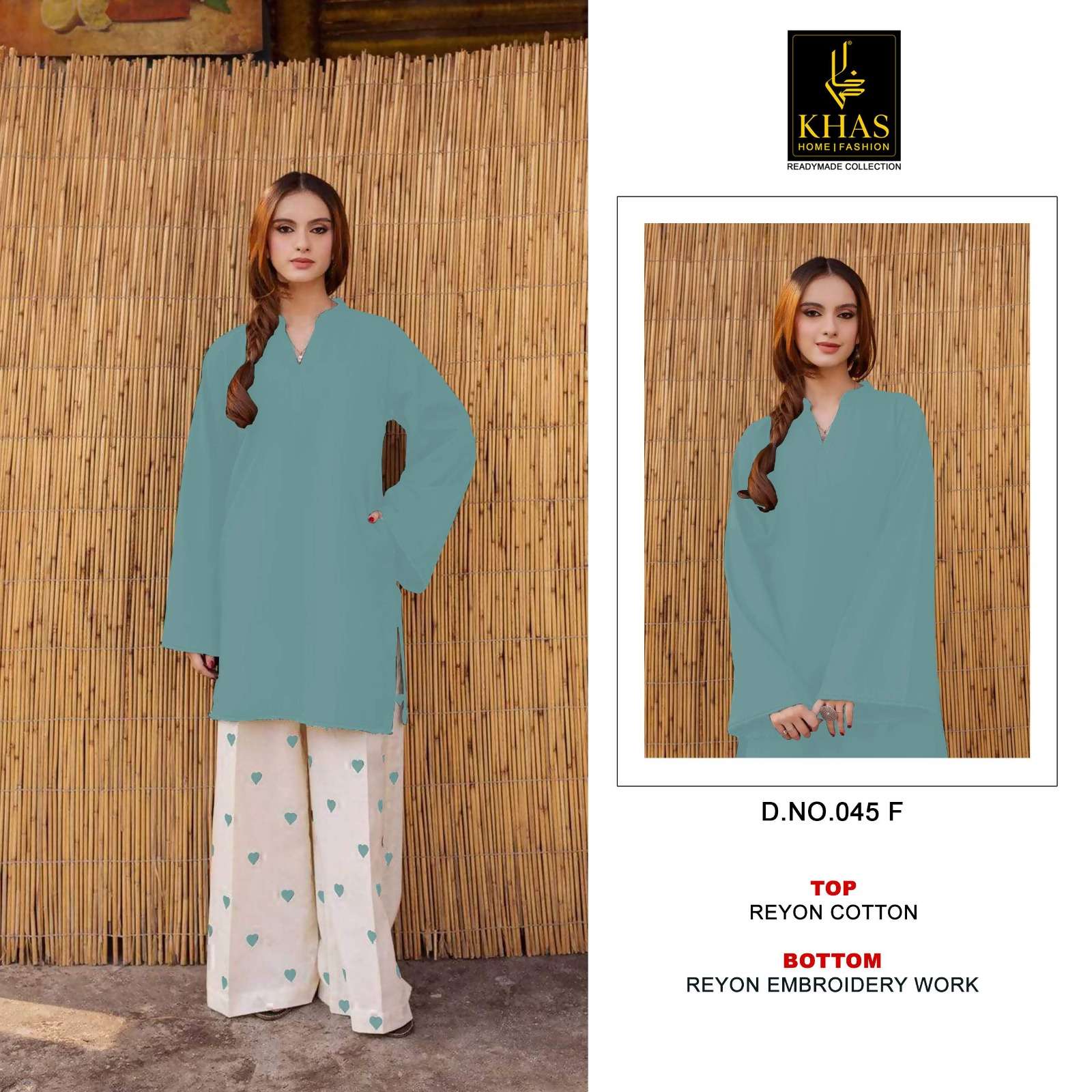 KHAS FASHION D NO 045 COTTON FANCY KURTI WITH BOTTOM PAIR 