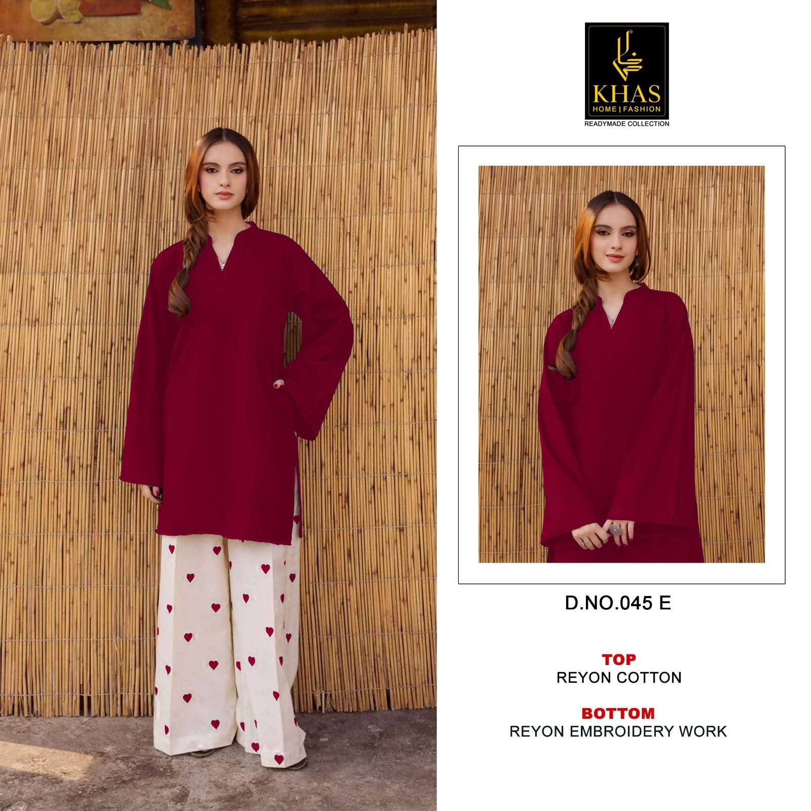 KHAS FASHION D NO 045 COTTON FANCY KURTI WITH BOTTOM PAIR 