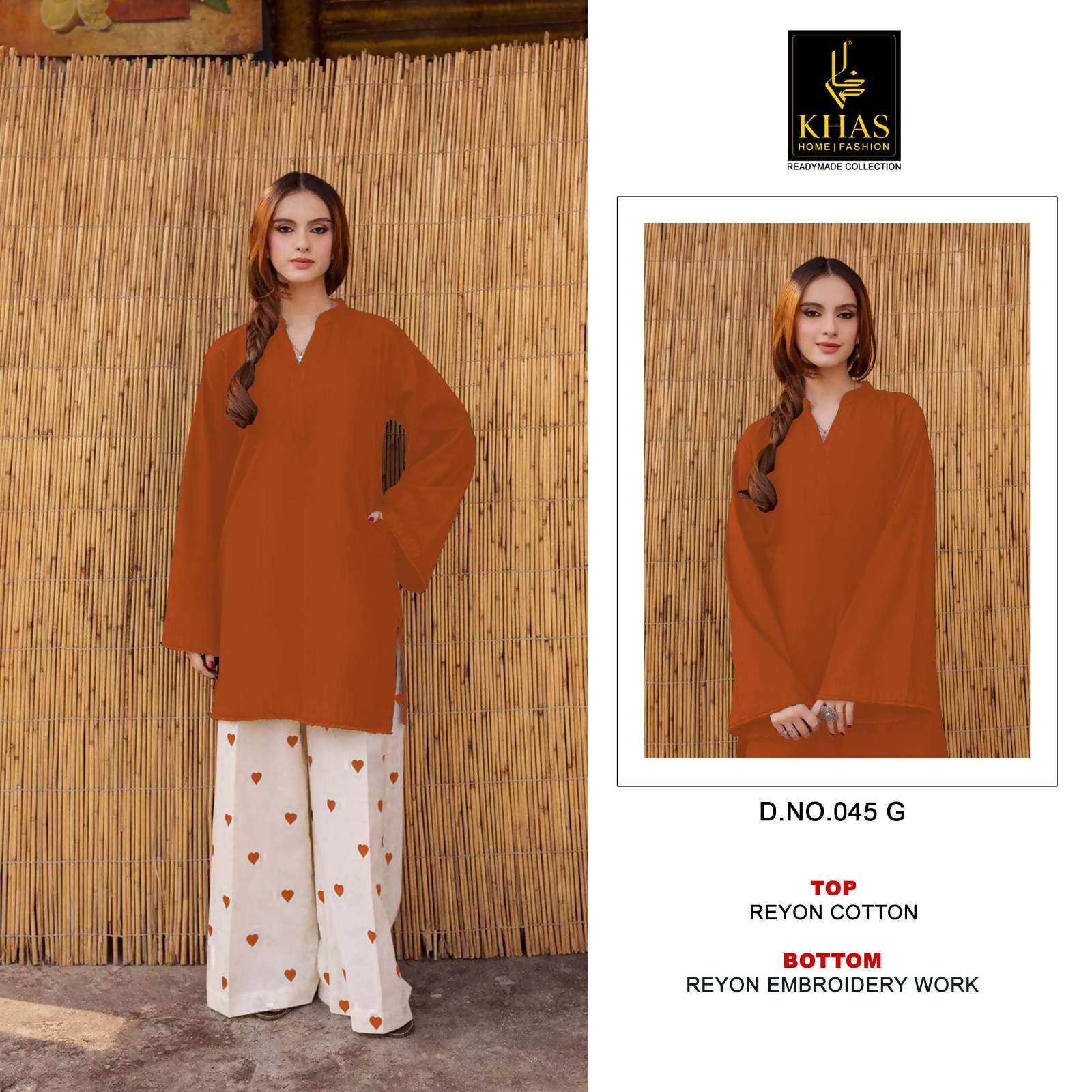 KHAS FASHION D NO 045 COTTON FANCY KURTI WITH BOTTOM PAIR 