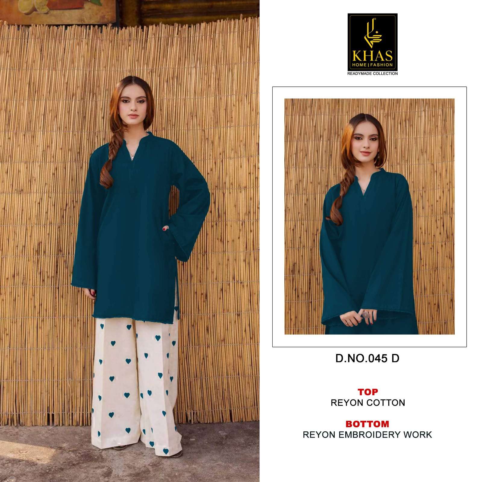KHAS FASHION D NO 045 COTTON FANCY KURTI WITH BOTTOM PAIR 