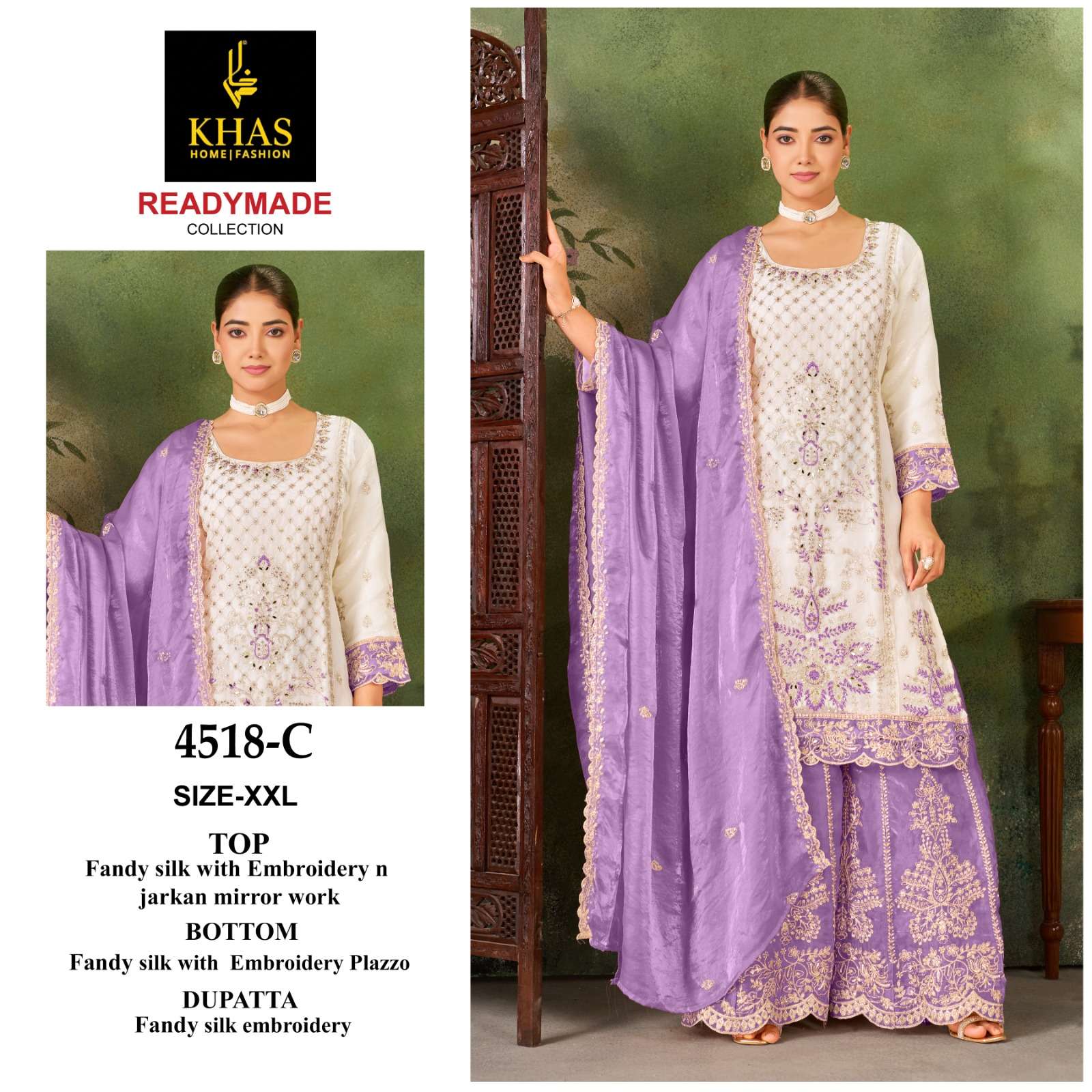 KHAS FASHION D NO 4518 SILK EMBROIDERY DESIGNER WORK READY MADE PAKISTANI SUIT