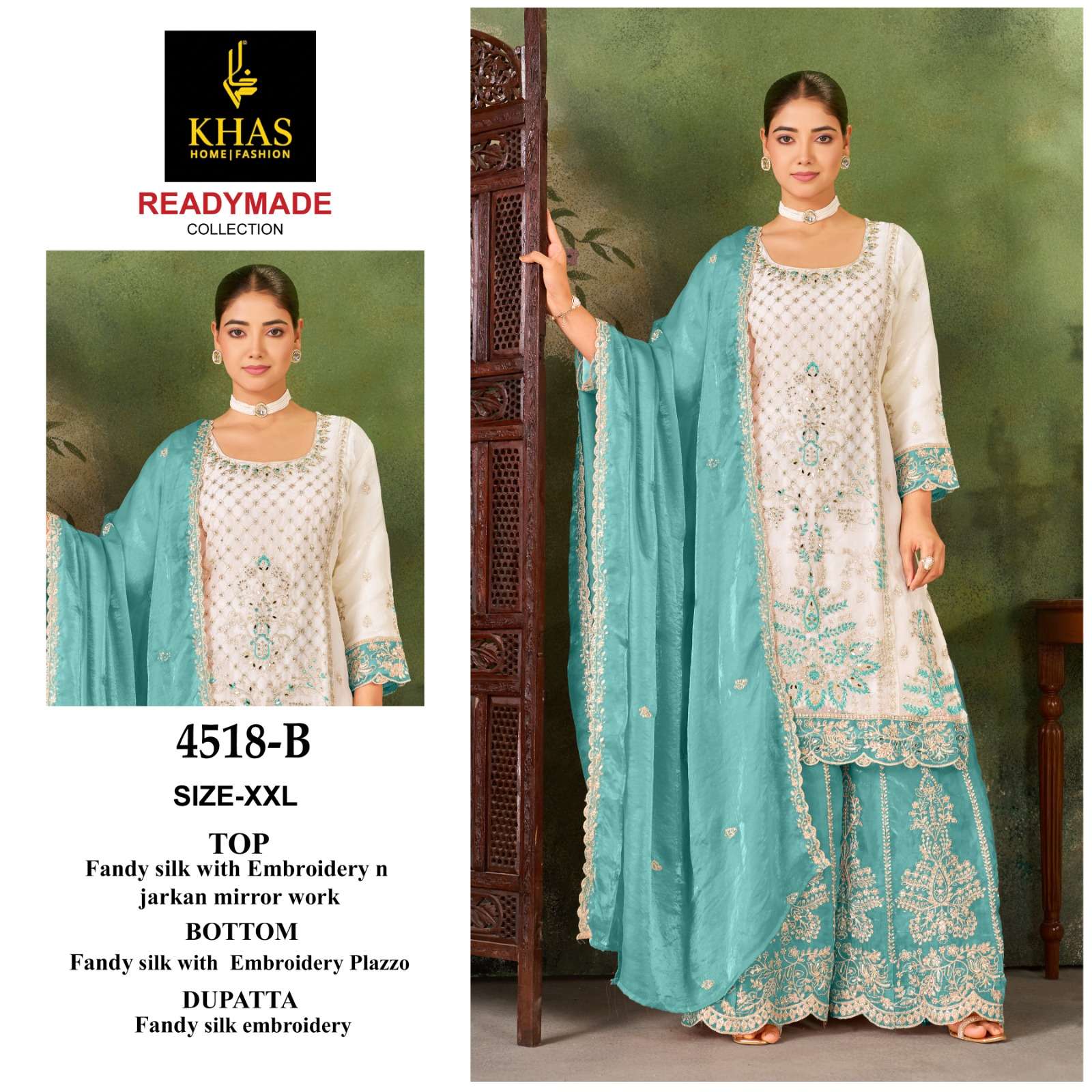KHAS FASHION D NO 4518 SILK EMBROIDERY DESIGNER WORK READY MADE PAKISTANI SUIT
