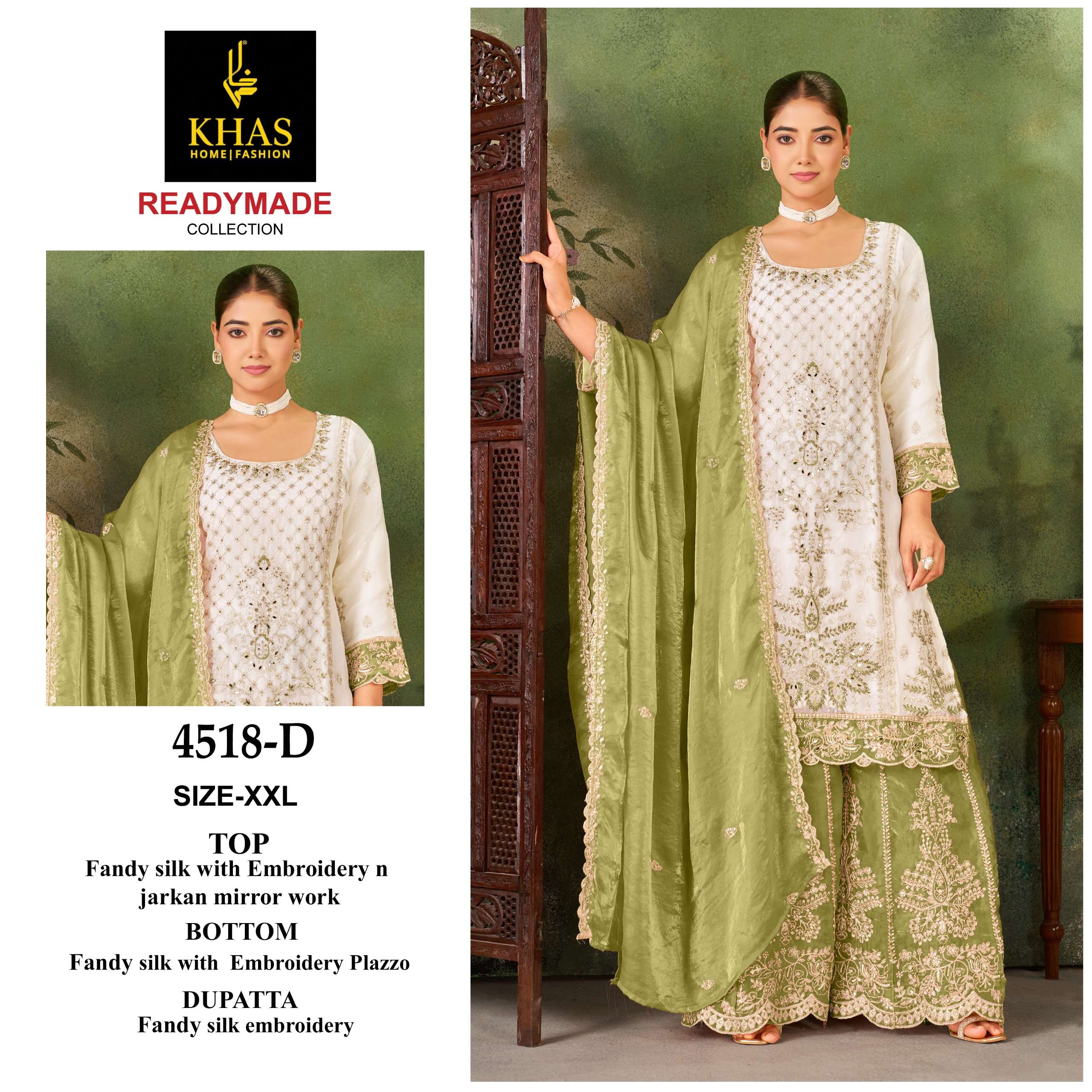 KHAS FASHION D NO 4518 SILK EMBROIDERY DESIGNER WORK READY MADE PAKISTANI SUIT