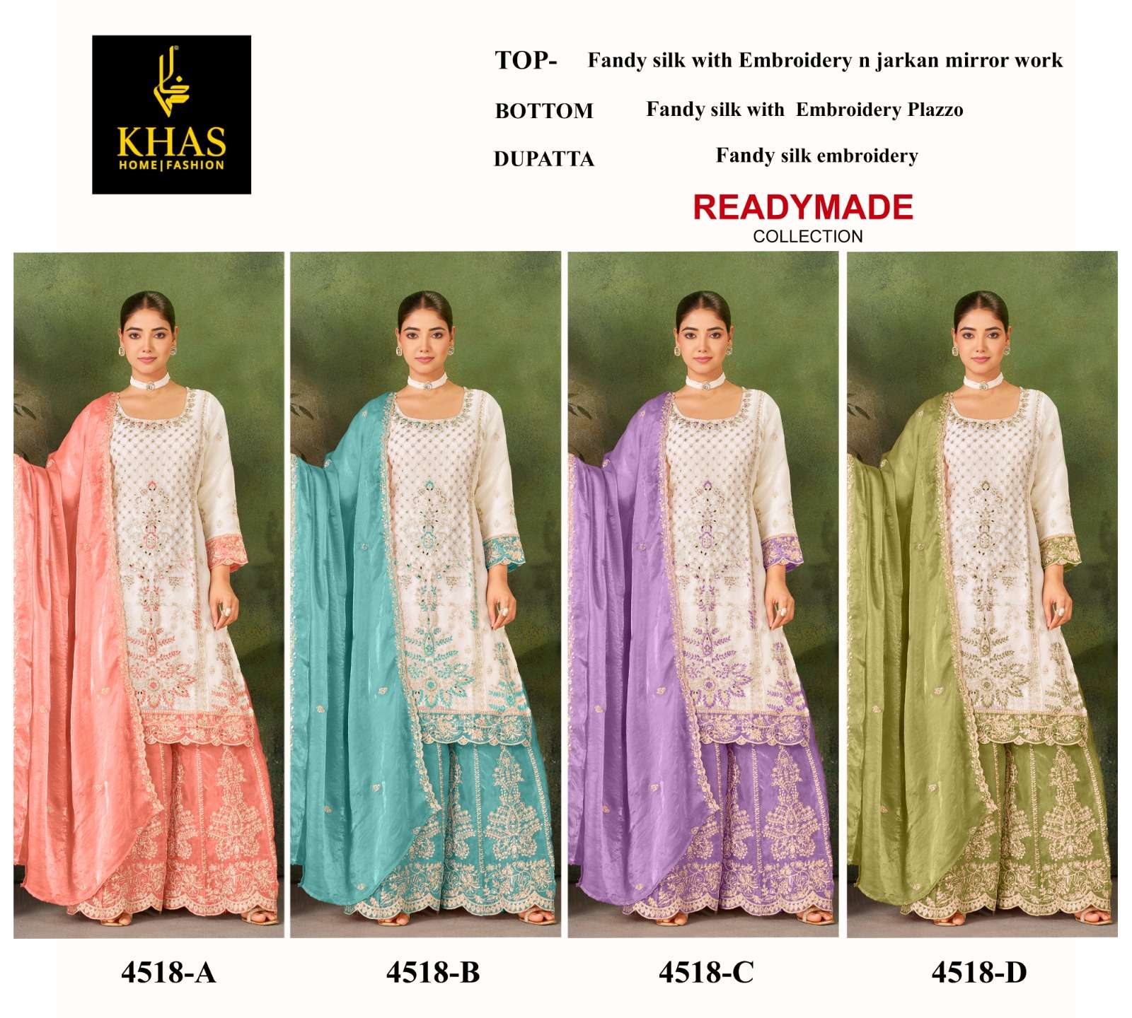 KHAS FASHION D NO 4518 SILK EMBROIDERY DESIGNER WORK READY MADE PAKISTANI SUIT