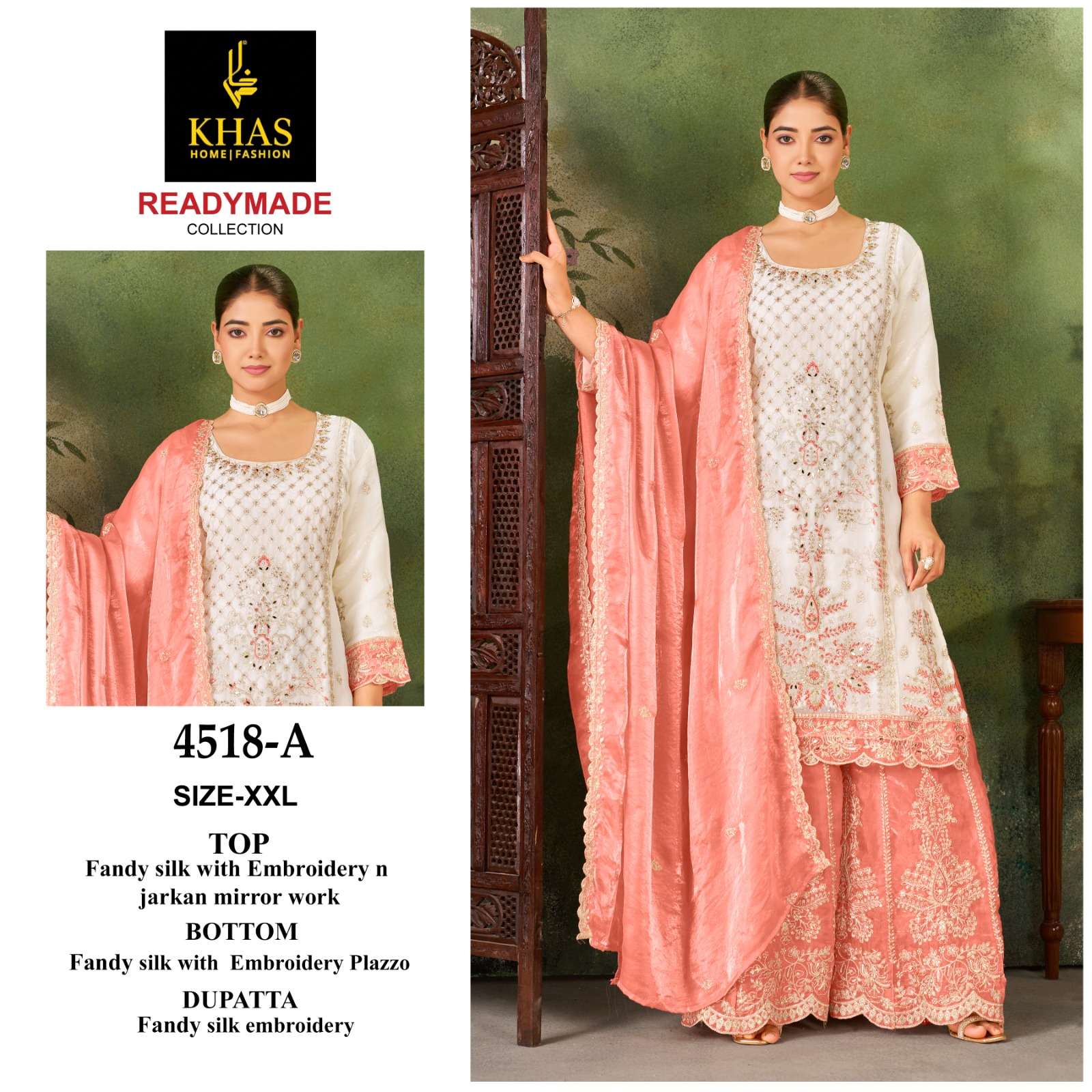 KHAS FASHION D NO 4518 SILK EMBROIDERY DESIGNER WORK READY MADE PAKISTANI SUIT