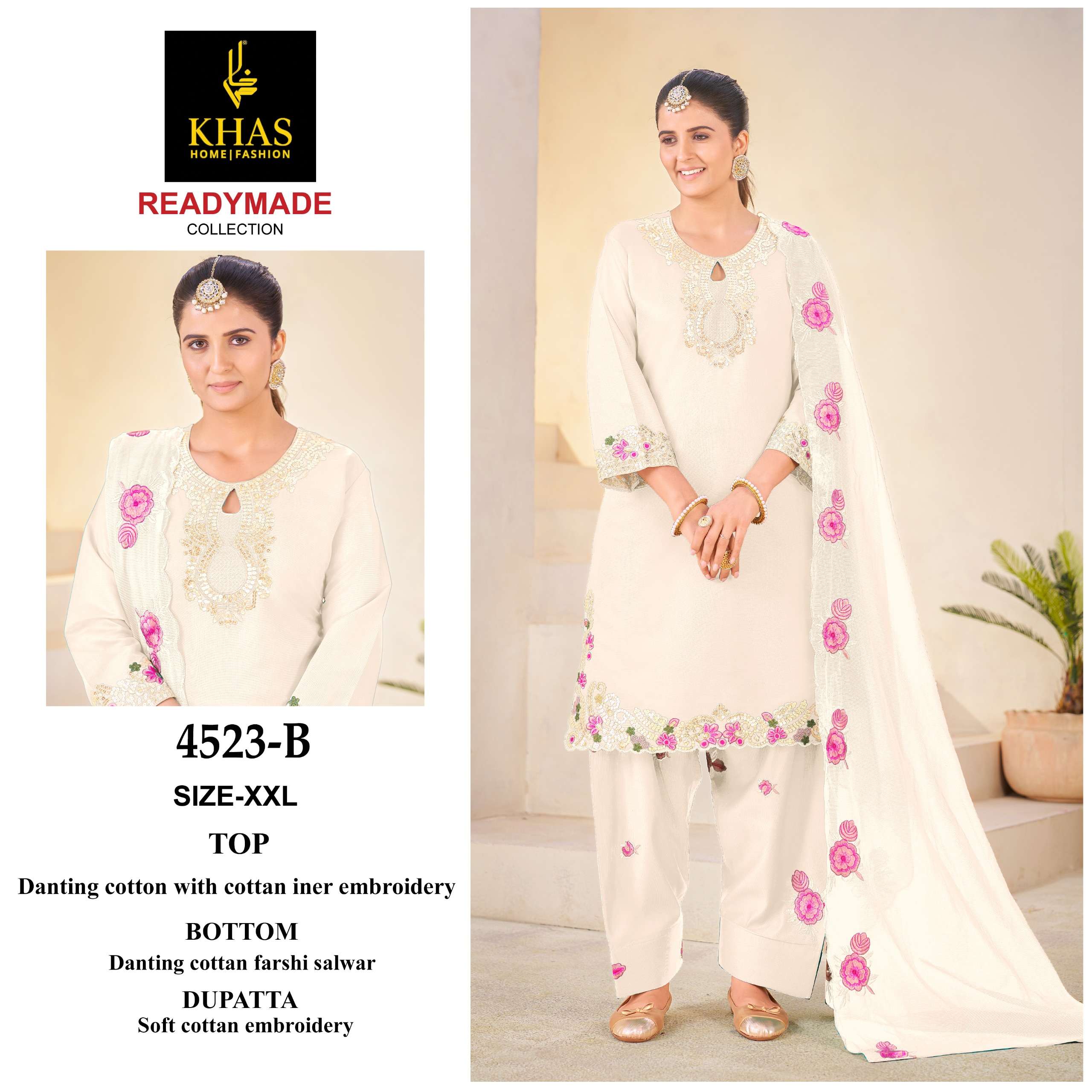 KHAS FASHION D NO 4523 COTTON BEAUTIFUL EMBROIDERY DESIGNER PAKISTANI SUIT