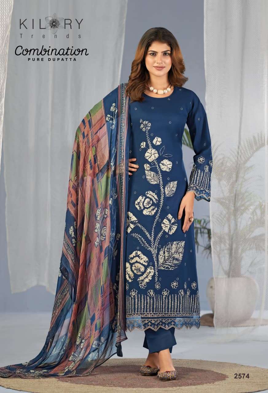 KILORY TRENDS COMBINATION LAWN COTTON DIGITAL PRINT WITH EMBROIDERY WORK SUIT