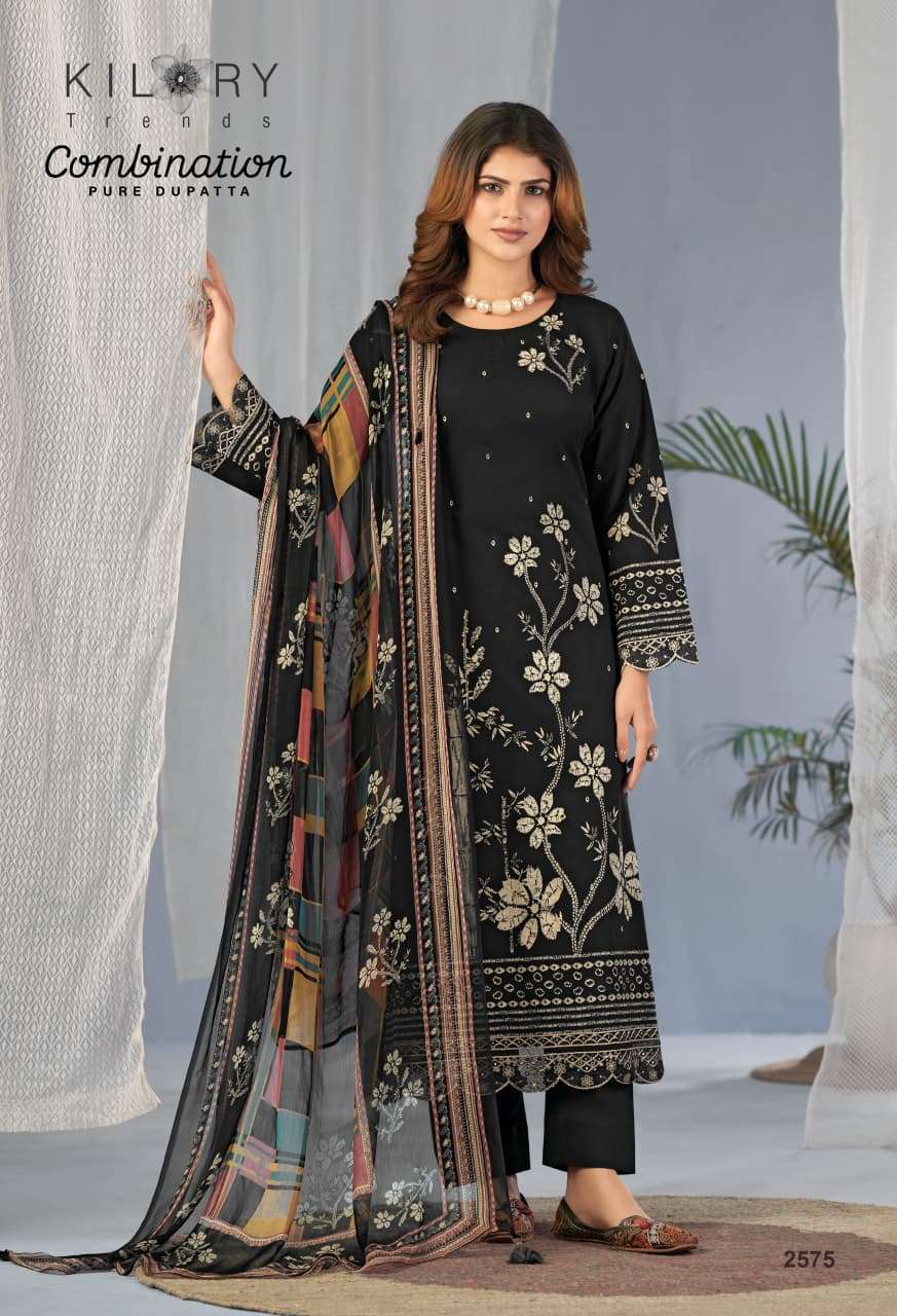 KILORY TRENDS COMBINATION LAWN COTTON DIGITAL PRINT WITH EMBROIDERY WORK SUIT