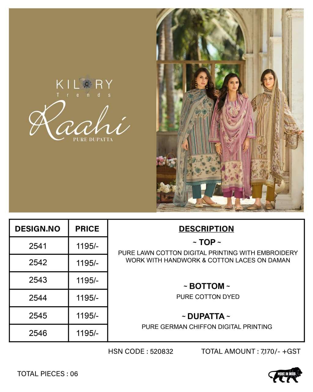 KILORY TRENDS RAAHI LAWN COTTON DIGITAL PRINT WITH EMBROIDERY WORK SUIT