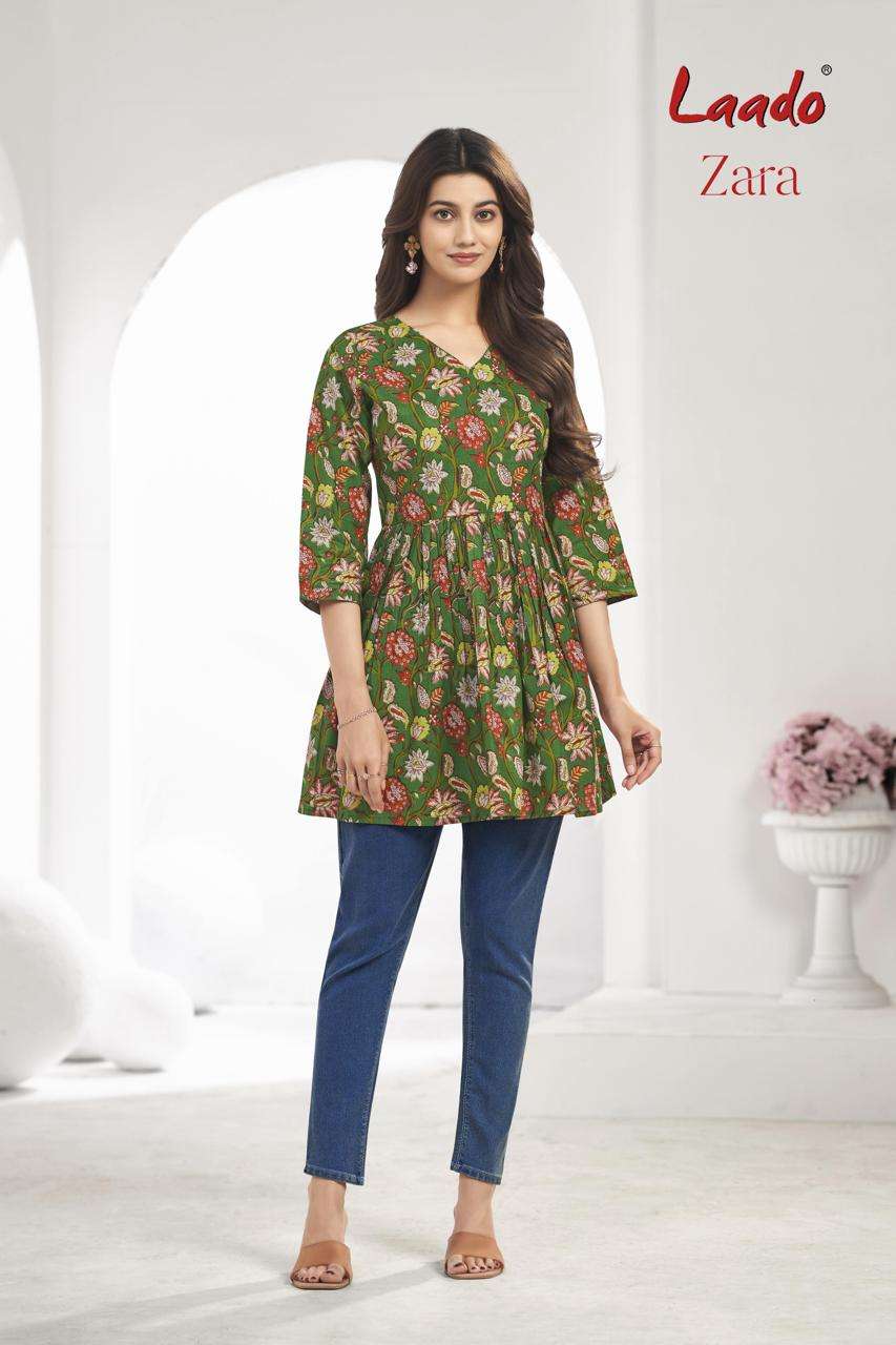 LAADO ZARA VOL 8 COTTON PRINTED SUMMER WEAR SHORT KURTI
