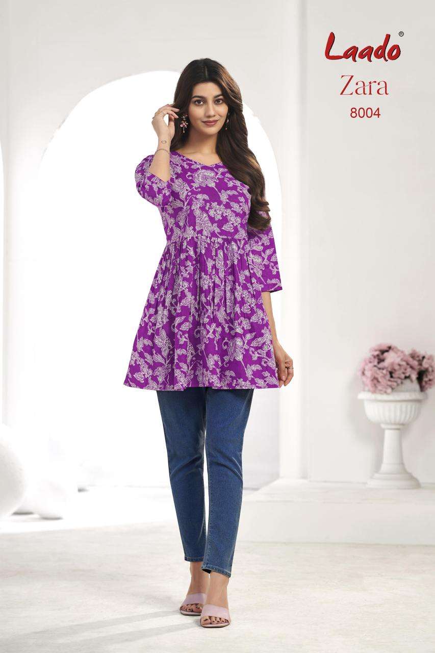 LAADO ZARA VOL 8 COTTON PRINTED SUMMER WEAR SHORT KURTI