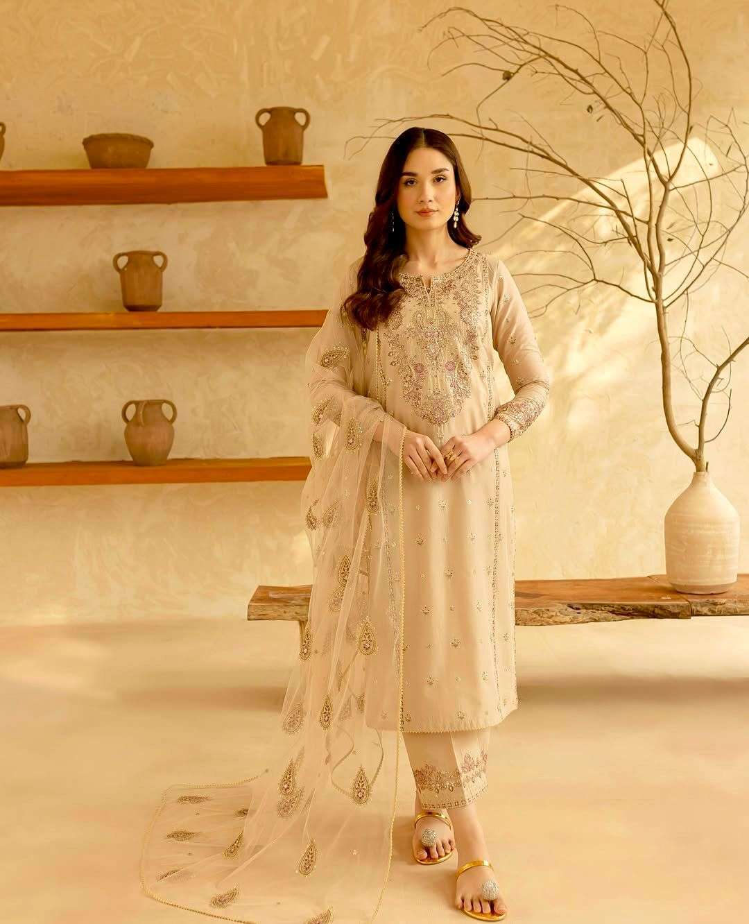 LADY LOOK 035 SILK WITH BEAUTIFUL DESIGNER WORK SUIT