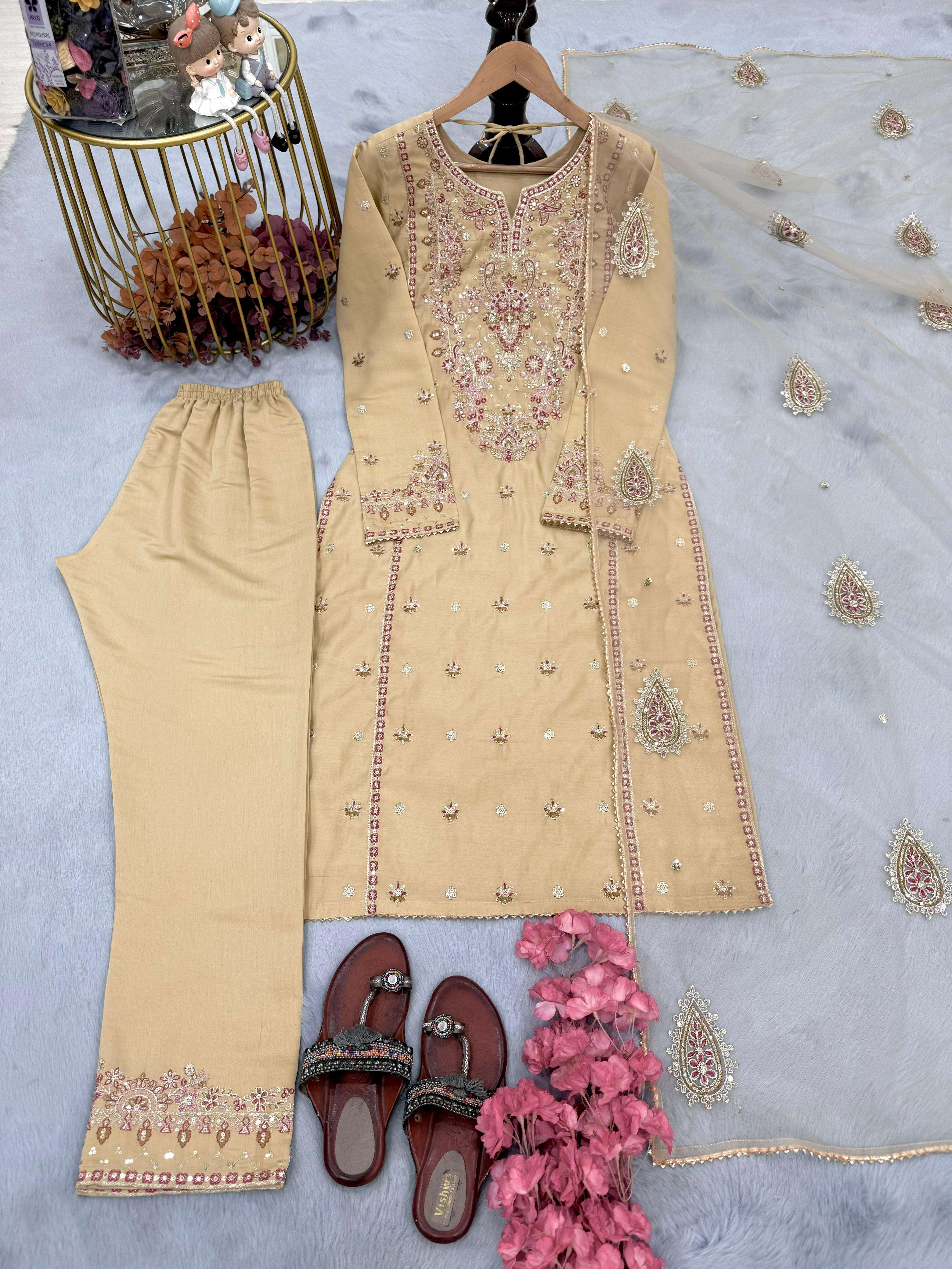 LADY LOOK 035 SILK WITH BEAUTIFUL DESIGNER WORK SUIT