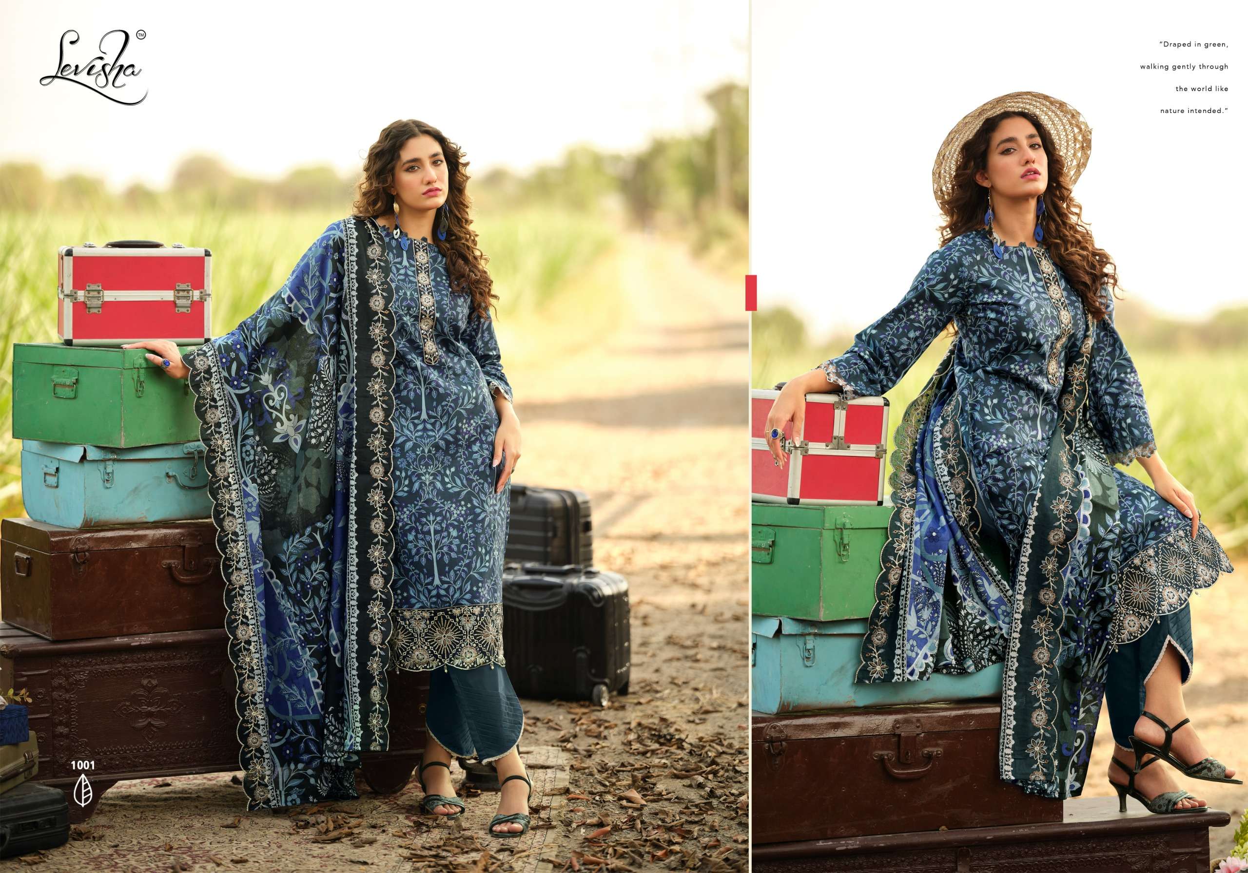 LEVISHA HUMDUM COTTON PAKISTANI STYLE PRINT WITH FANCY WORK SUIT