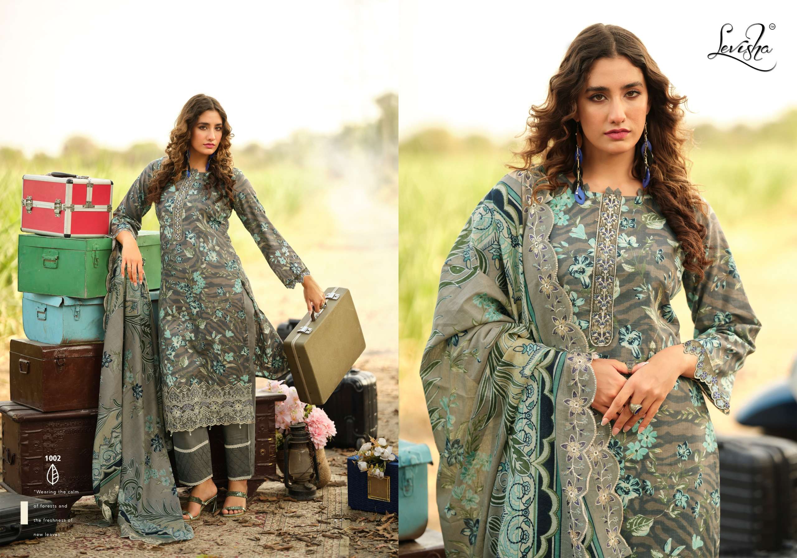 LEVISHA HUMDUM COTTON PAKISTANI STYLE PRINT WITH FANCY WORK SUIT