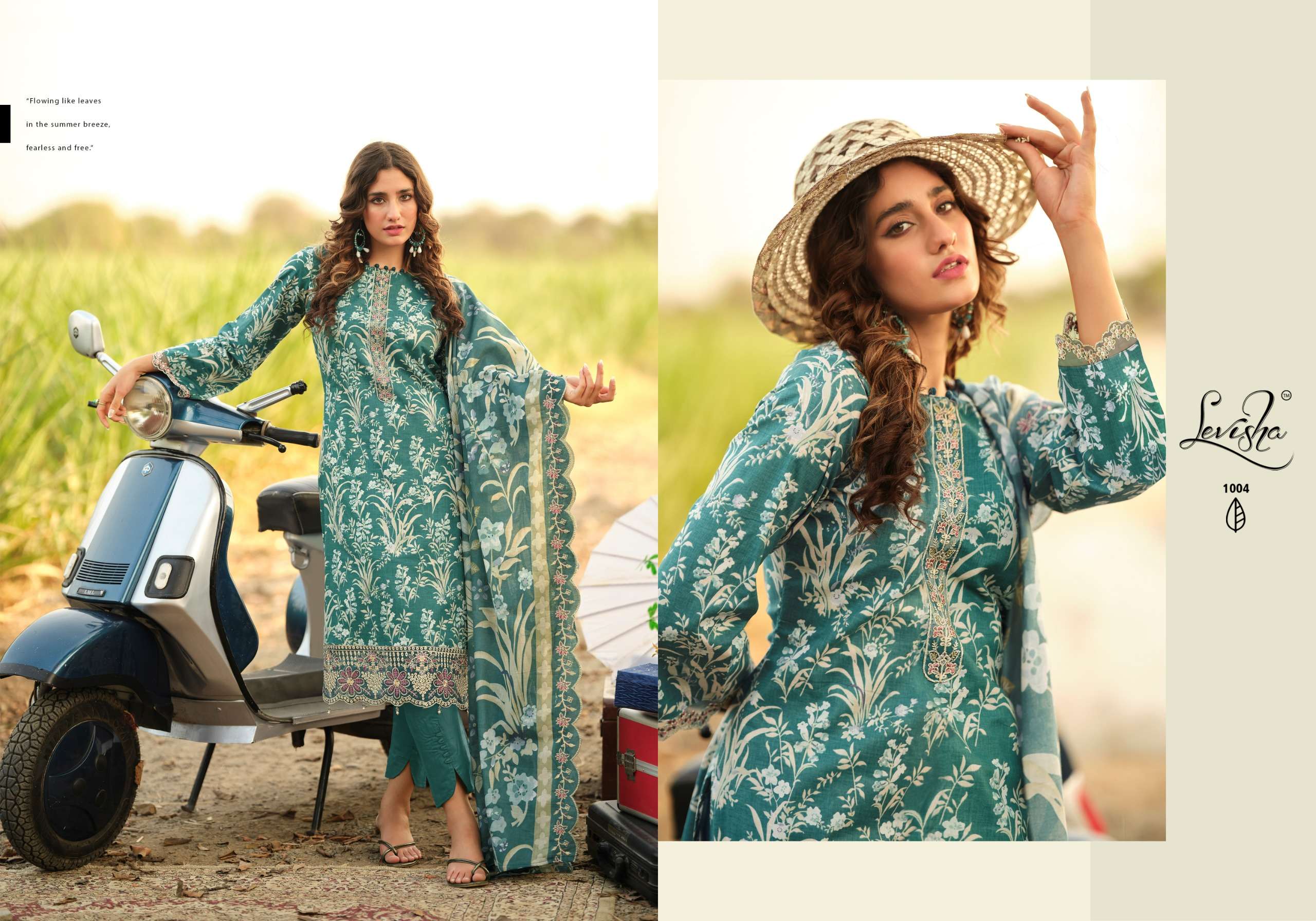 LEVISHA HUMDUM COTTON PAKISTANI STYLE PRINT WITH FANCY WORK SUIT
