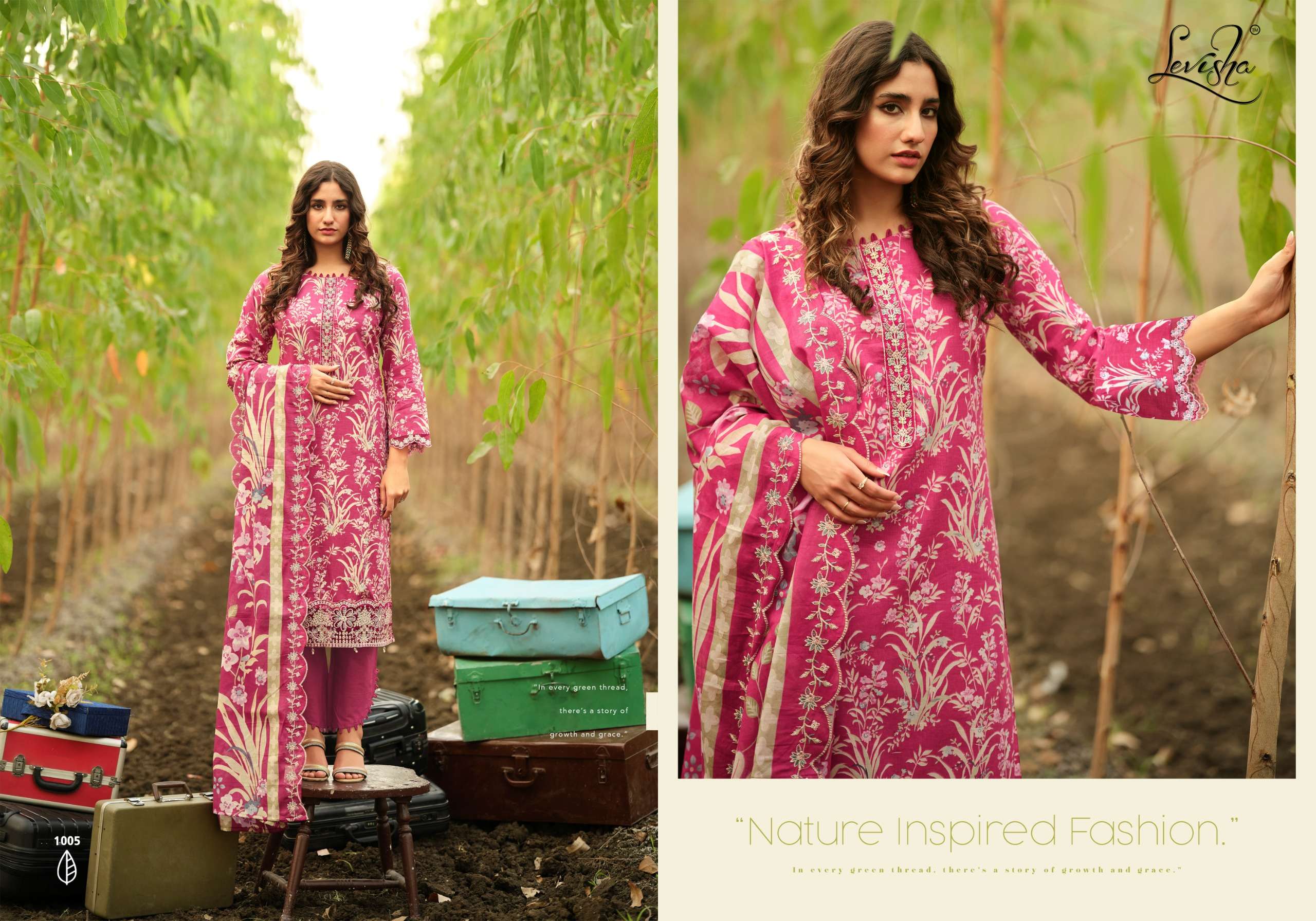 LEVISHA HUMDUM COTTON PAKISTANI STYLE PRINT WITH FANCY WORK SUIT
