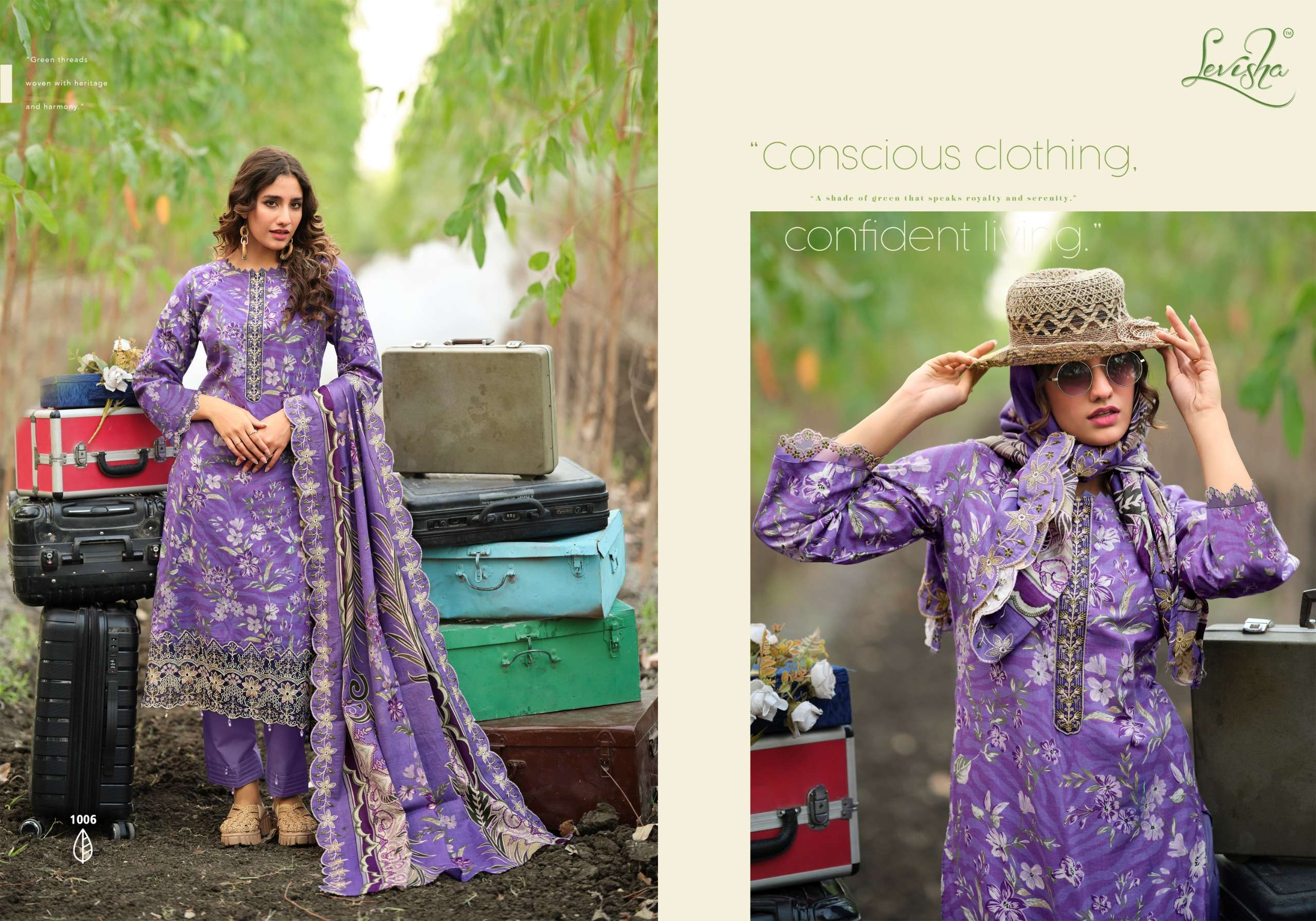 LEVISHA HUMDUM COTTON PAKISTANI STYLE PRINT WITH FANCY WORK SUIT