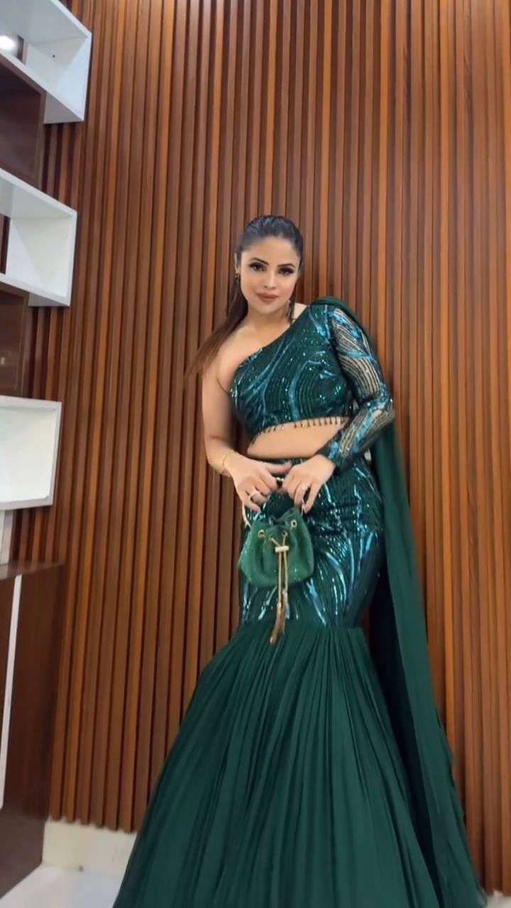 LG 1835 GEORGETTE HEAVY PARTY WEAR DESIGNER LOOK INDO WESTERN STYLE DRESS 