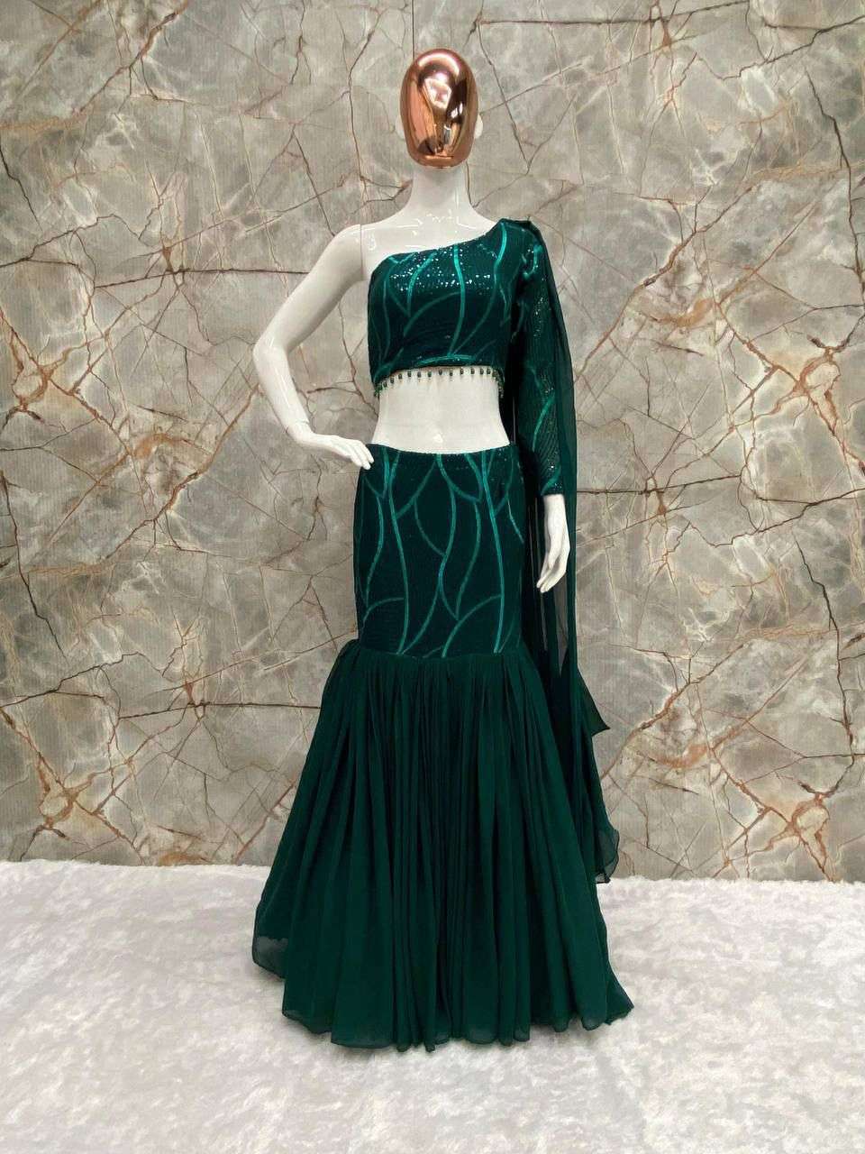 LG 1835 GEORGETTE HEAVY PARTY WEAR DESIGNER LOOK INDO WESTERN STYLE DRESS 