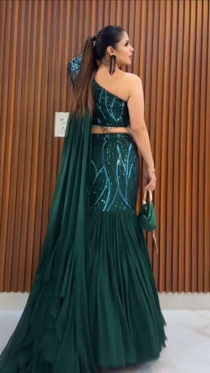 LG 1835 GEORGETTE HEAVY PARTY WEAR DESIGNER LOOK INDO WESTERN STYLE DRESS 