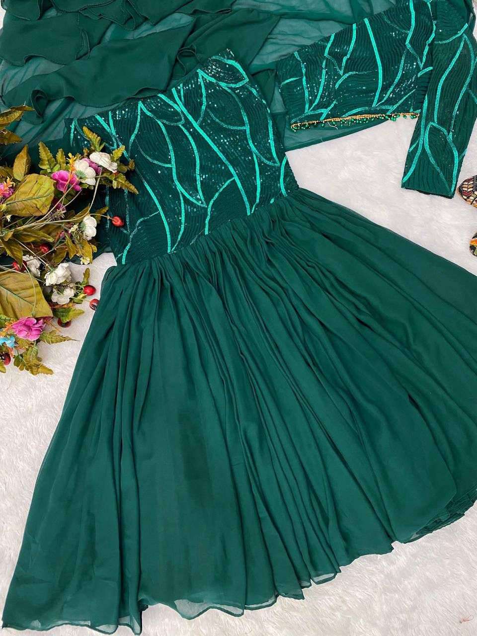 LG 1835 GEORGETTE HEAVY PARTY WEAR DESIGNER LOOK INDO WESTERN STYLE DRESS 