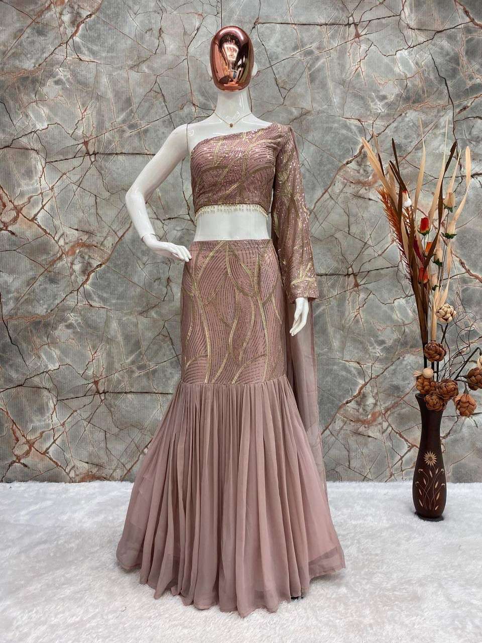 LG 1835 GEORGETTE HEAVY PARTY WEAR DESIGNER LOOK INDO WESTERN STYLE DRESS 