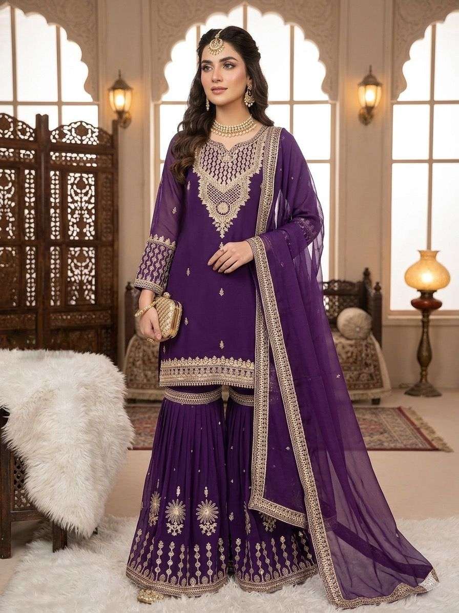LG 2085 GEORGETTE SEQUENCE EMBROIDERED WORKED TOP SARARA AND DUPATTA SET