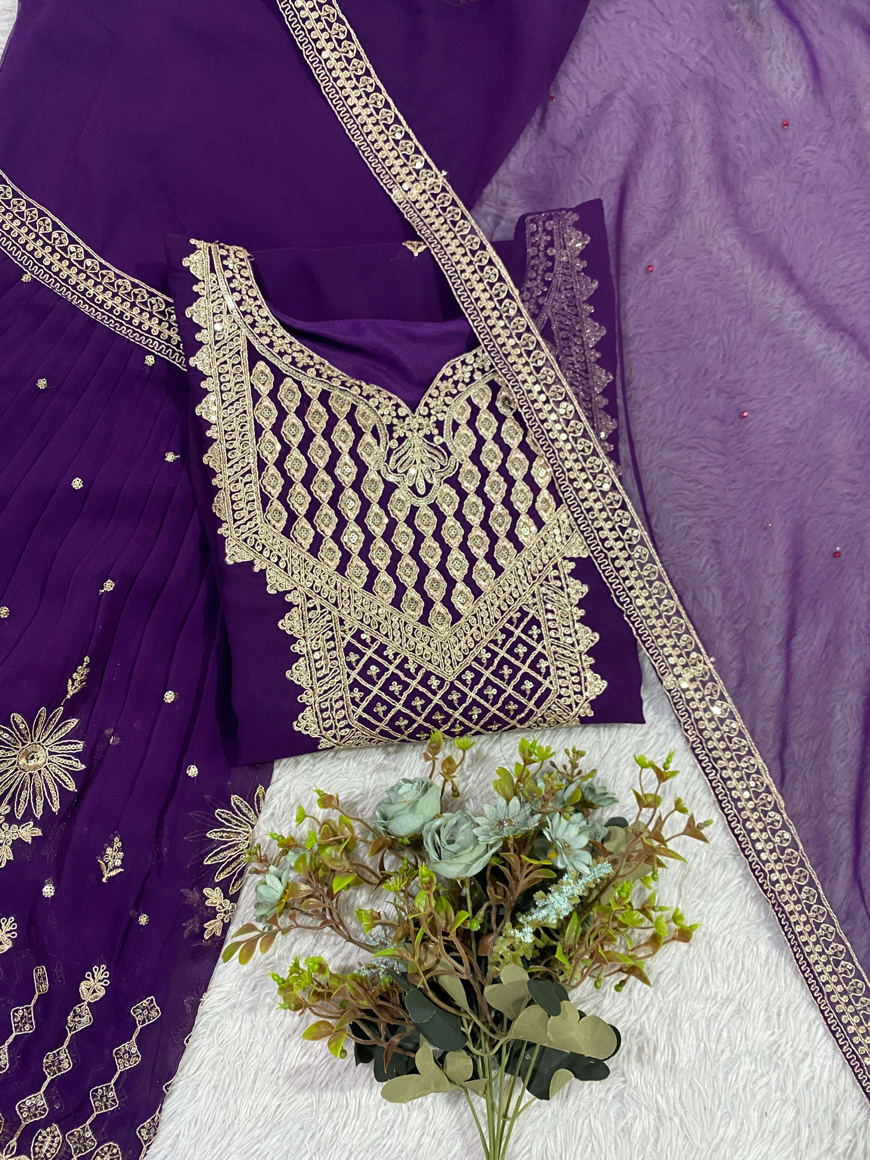 LG 2085 GEORGETTE SEQUENCE EMBROIDERED WORKED TOP SARARA AND DUPATTA SET