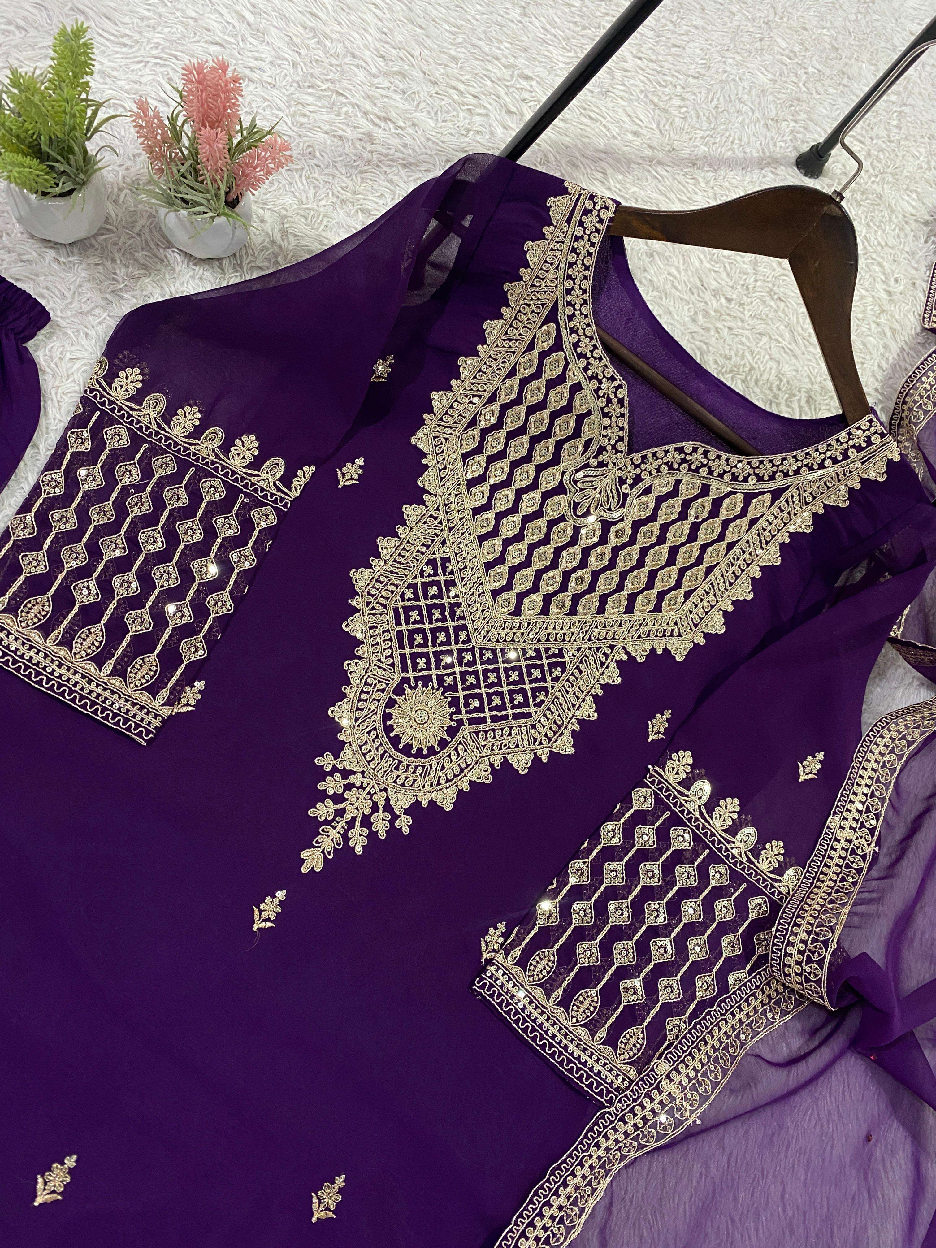 LG 2085 GEORGETTE SEQUENCE EMBROIDERED WORKED TOP SARARA AND DUPATTA SET