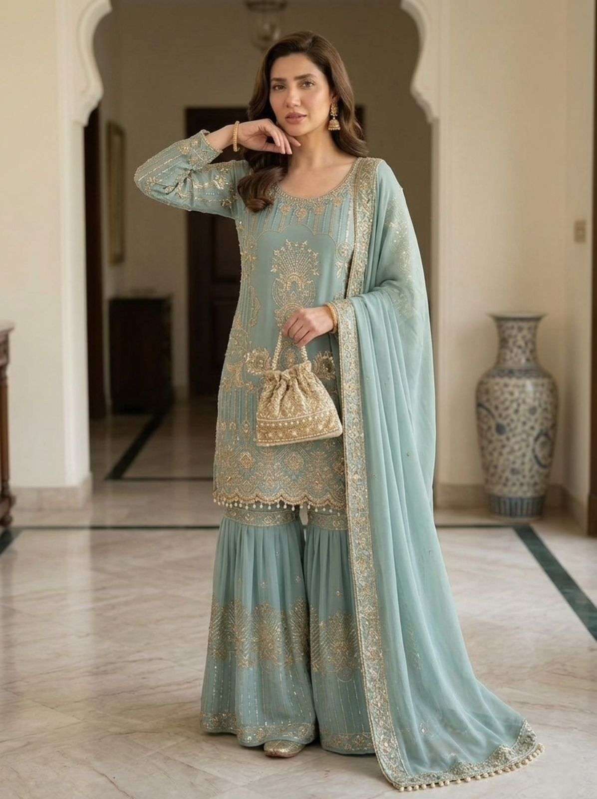 LG 2088 GEORGETTE HEAVY SEQUENCE EMBROIDERED DESIGNER SUIT
