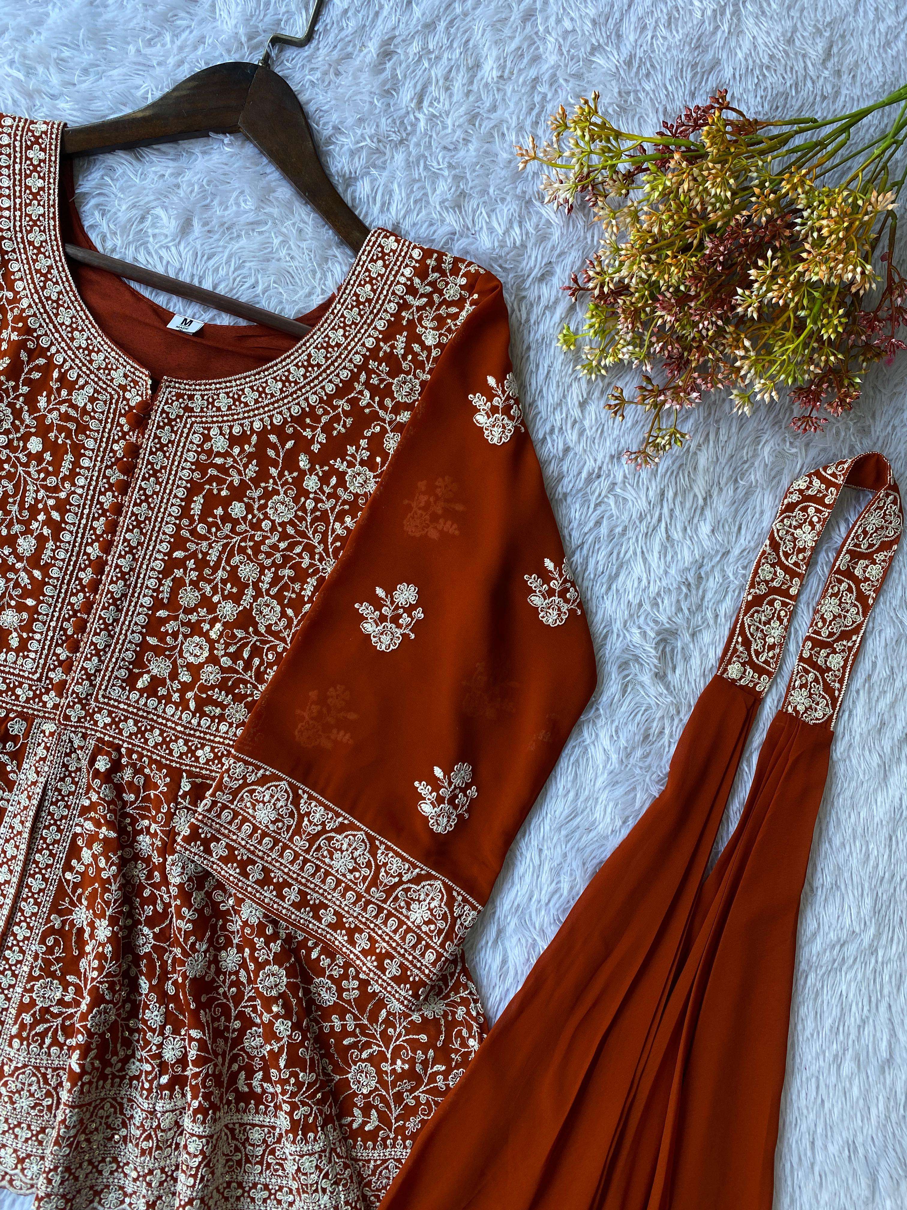LM 14 GEORGETTE HEAVY DESIGNER PEPLUM TOP PLAZZO AND DUPATTA