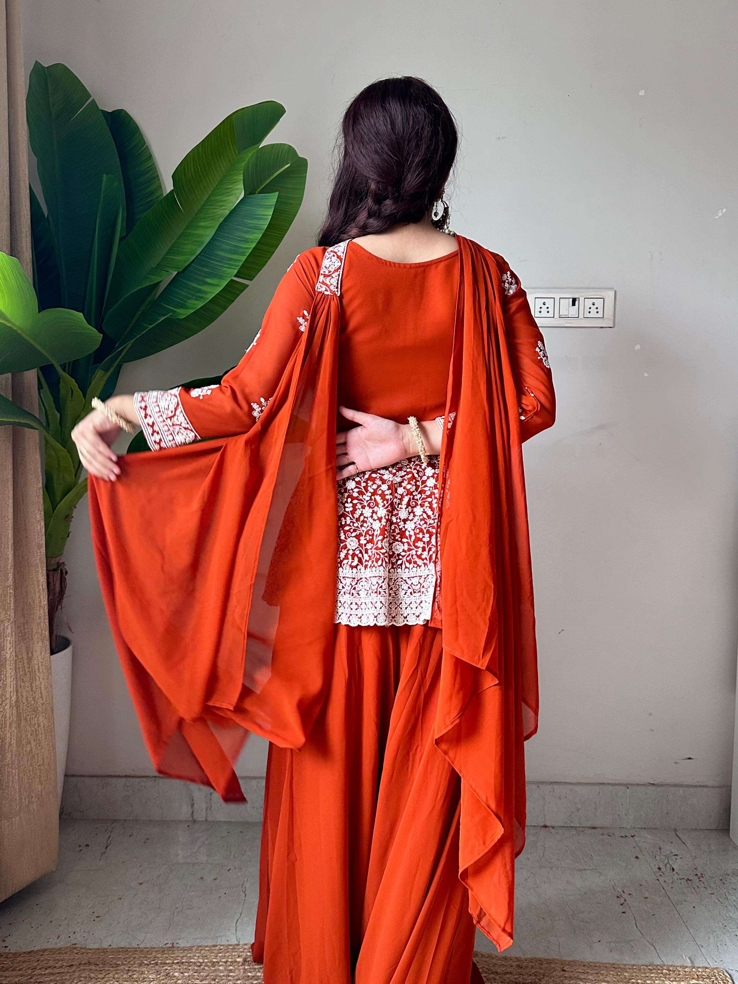 LM 14 GEORGETTE HEAVY DESIGNER PEPLUM TOP PLAZZO AND DUPATTA