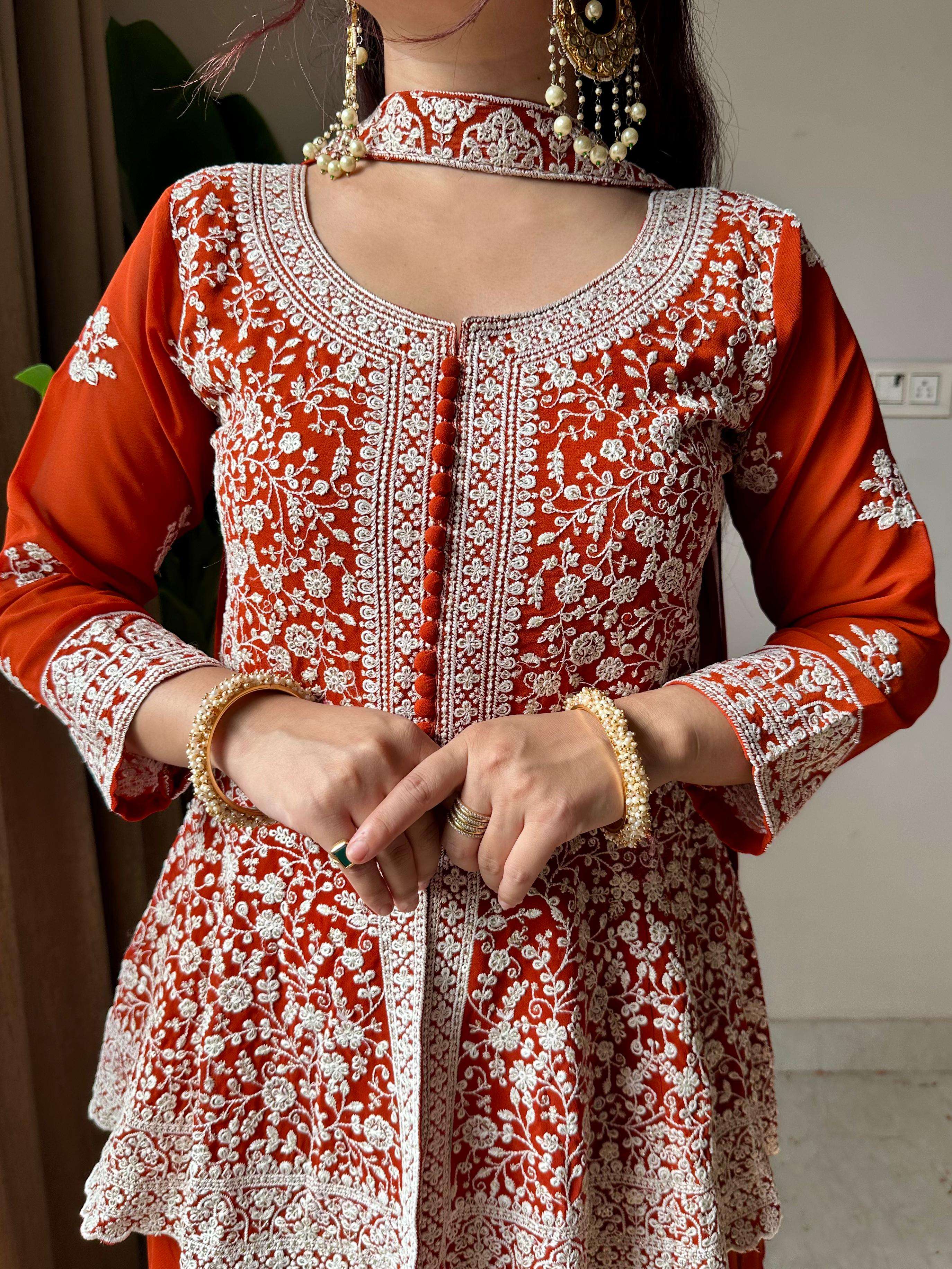 LM 14 GEORGETTE HEAVY DESIGNER PEPLUM TOP PLAZZO AND DUPATTA