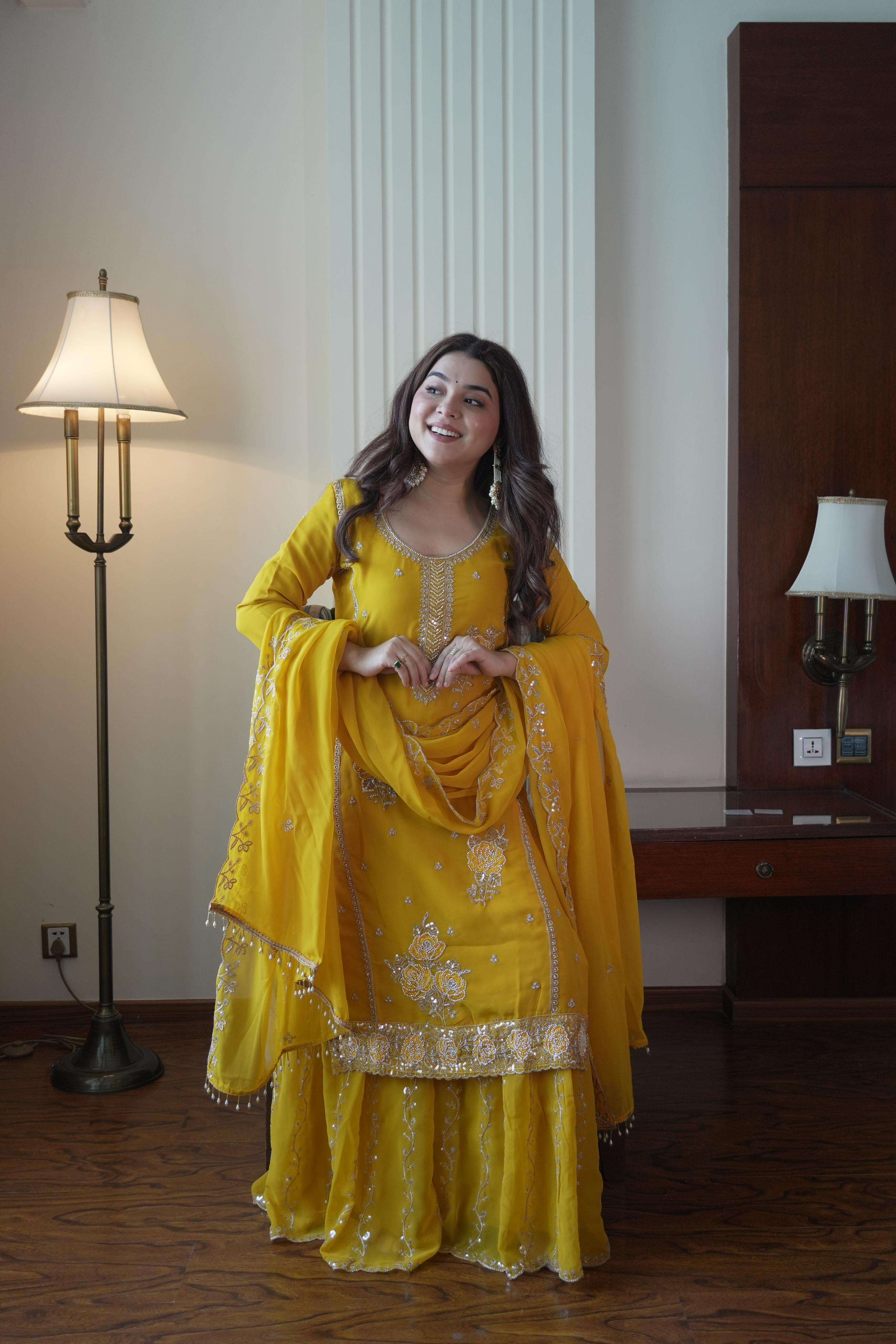 LM 15 GEORGETTE DESIGNER WEDDING WEAR LADIES GHARARA SUIT