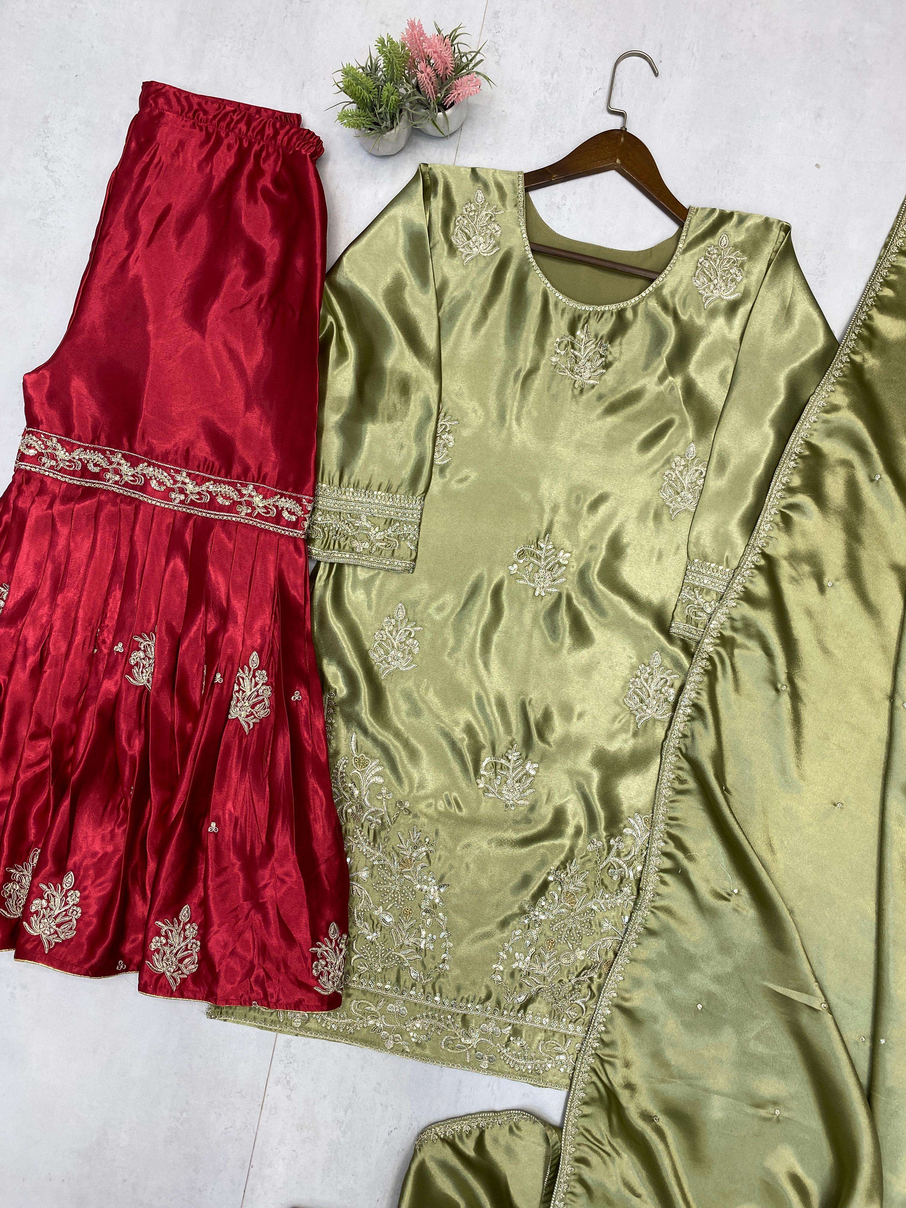  LOOMEERA LM 02 SATIN BEAUTIFUL DESIGNER LOOK PARTY WEAR SHARARA SUIT