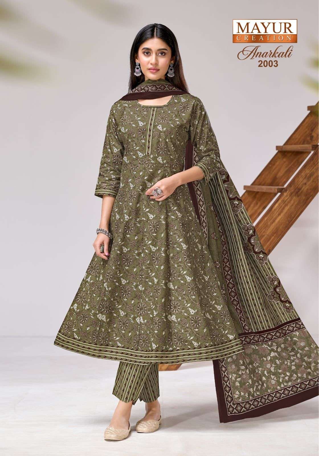 MAYUR CREATION ANARKALI VOL 2 COTTON PRINT FROCK STYLE KURTI BOTTOM AND DUPATTA SET 