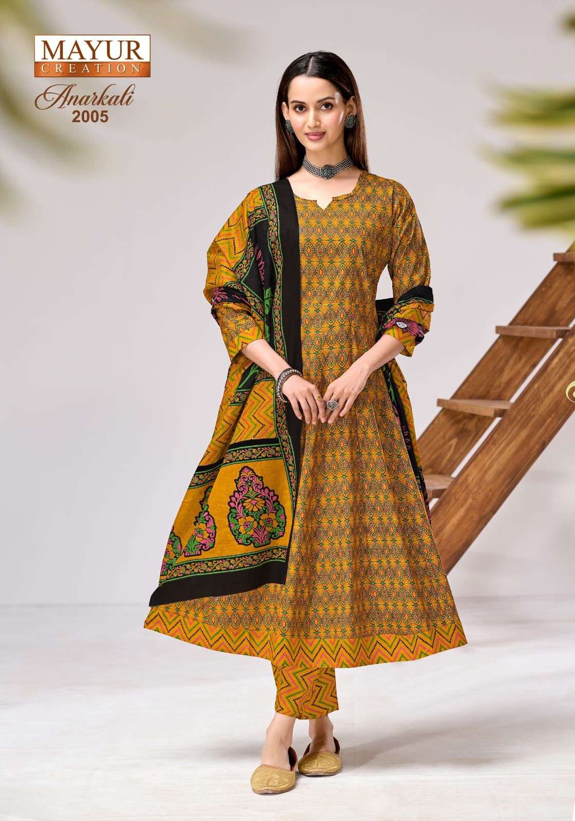 MAYUR CREATION ANARKALI VOL 2 COTTON PRINT FROCK STYLE KURTI BOTTOM AND DUPATTA SET 