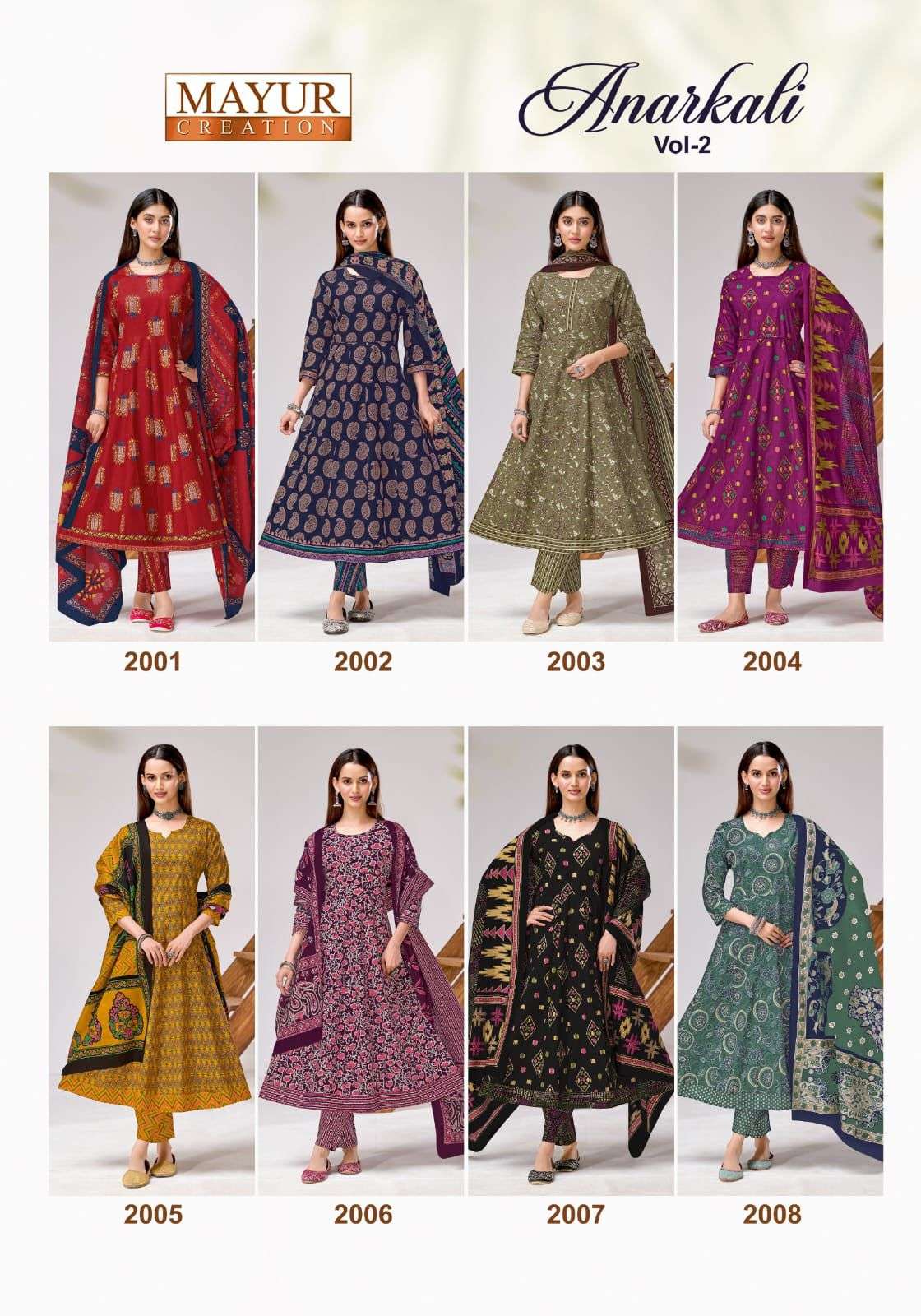 MAYUR CREATION ANARKALI VOL 2 COTTON PRINT FROCK STYLE KURTI BOTTOM AND DUPATTA SET 