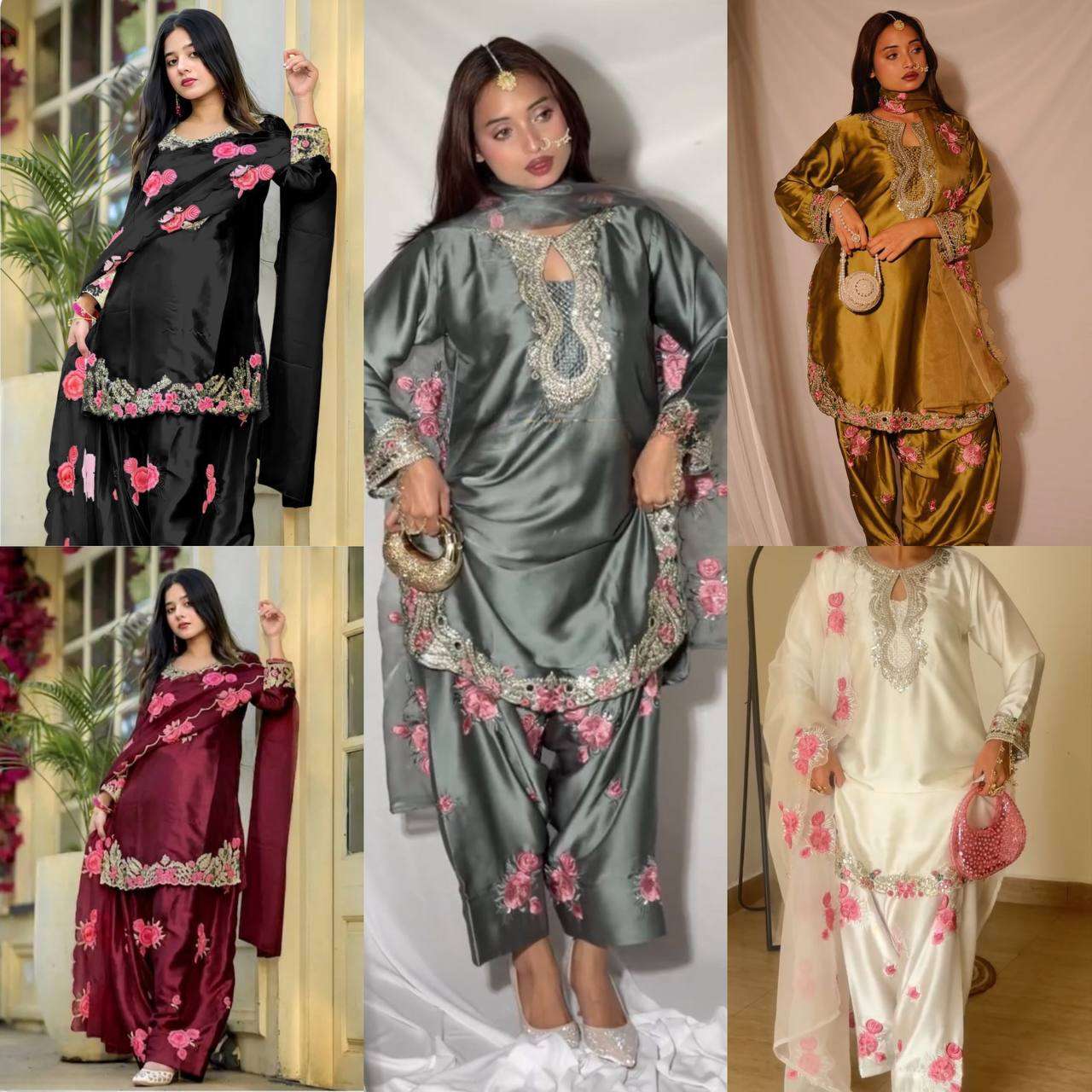 MD 3081 SATIN WITH EMBROIDERY DESIGNER WORK PARTY WEAR LADIES SUIT