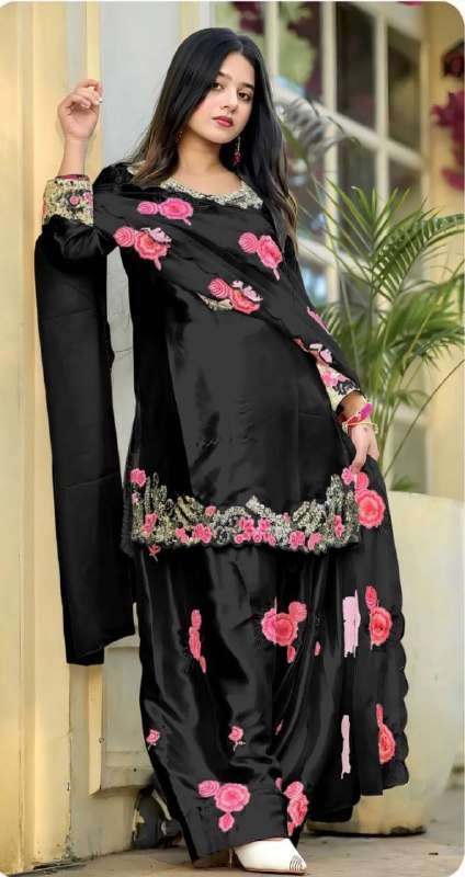 MD 3081 SATIN WITH EMBROIDERY DESIGNER WORK PARTY WEAR LADIES SUIT