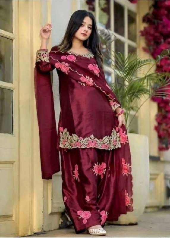 MD 3081 SATIN WITH EMBROIDERY DESIGNER WORK PARTY WEAR LADIES SUIT