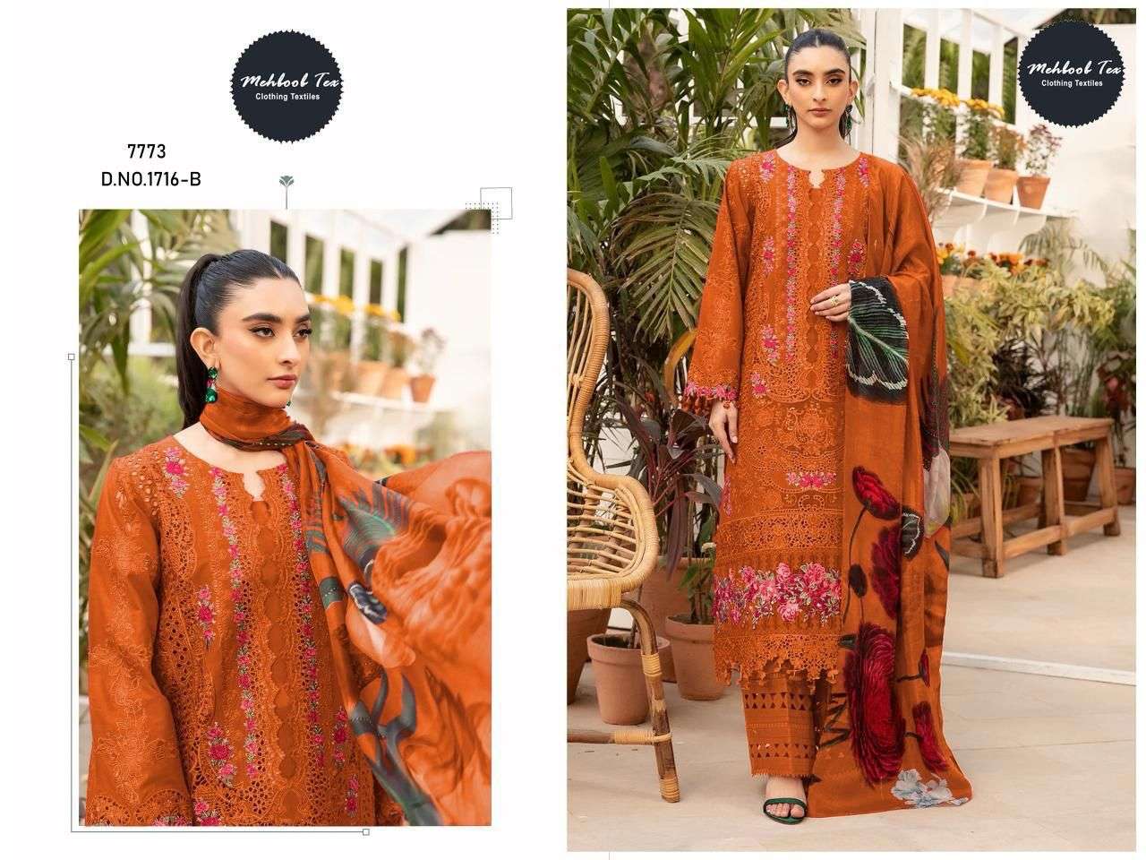 MEHBOOB TEX D NO 1716 COTTON HEAVY EMBROIDERY DESIGNER WORK PAKISTANI SUIT