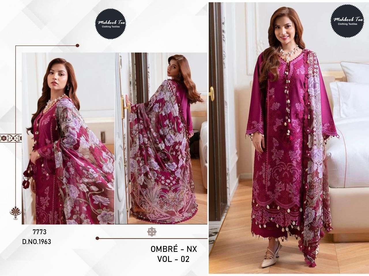 MEHBOOB TEX OMBRE LAWN COLLECTION NX VOL 2 COTTON EMBROIDERY DESIGNER SALWAR KAMEEZ 
