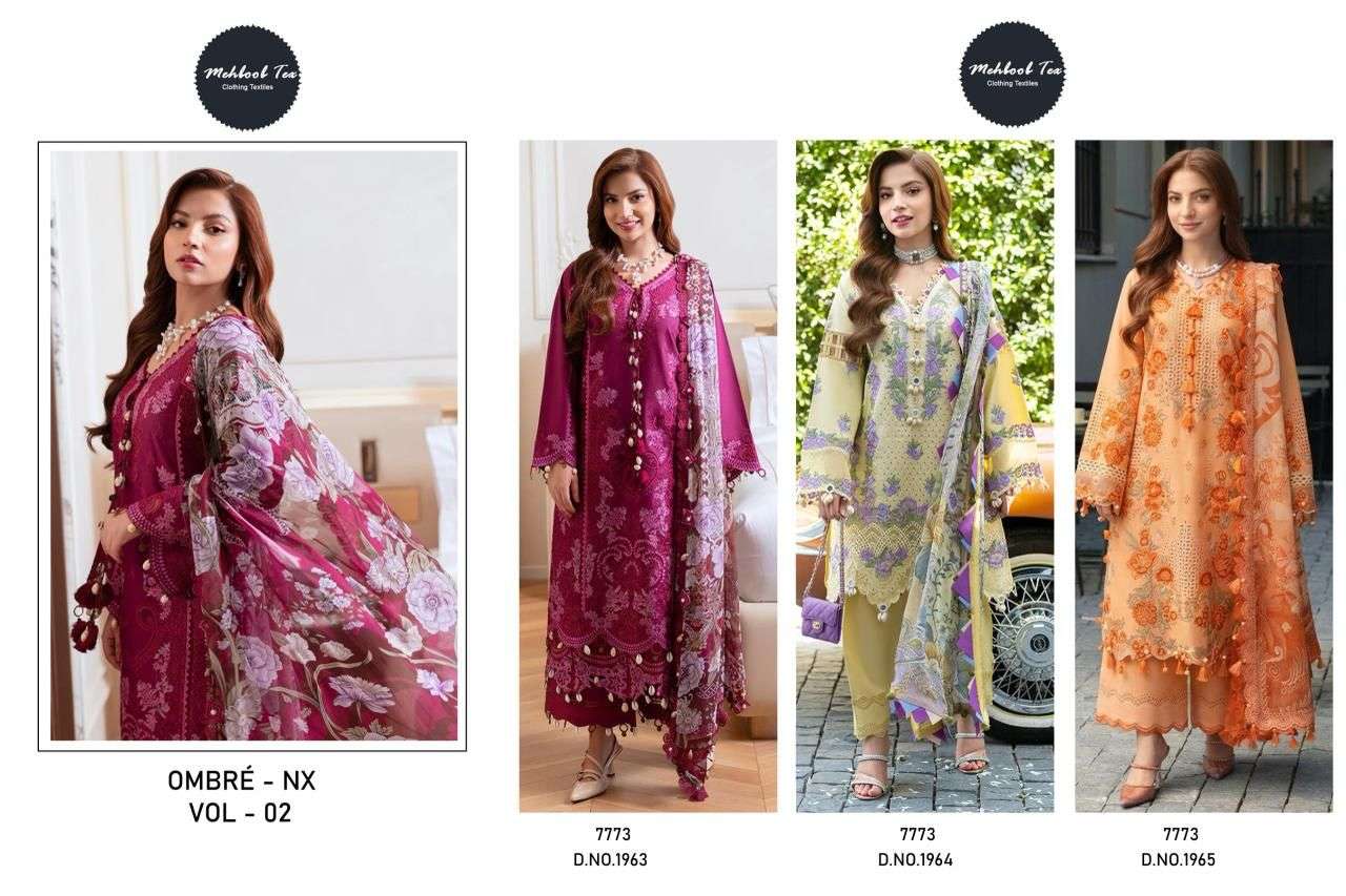 MEHBOOB TEX OMBRE LAWN COLLECTION NX VOL 2 COTTON EMBROIDERY DESIGNER SALWAR KAMEEZ 
