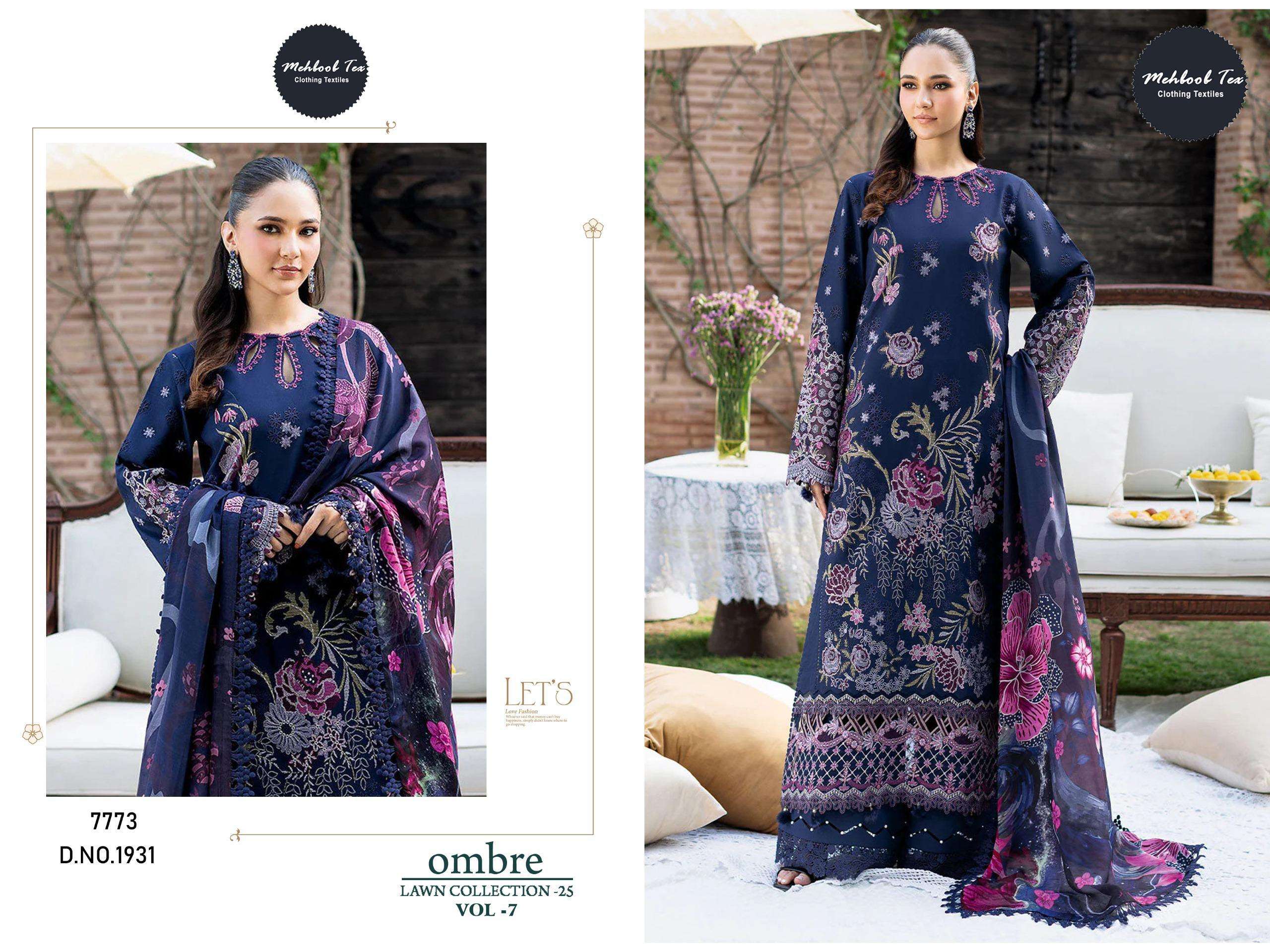MEHBOOB  TEX OMBRE LAWN COLLECTION VOL 7 COTTON HEAVY EMBROIDERY DESIGNER SUIT
