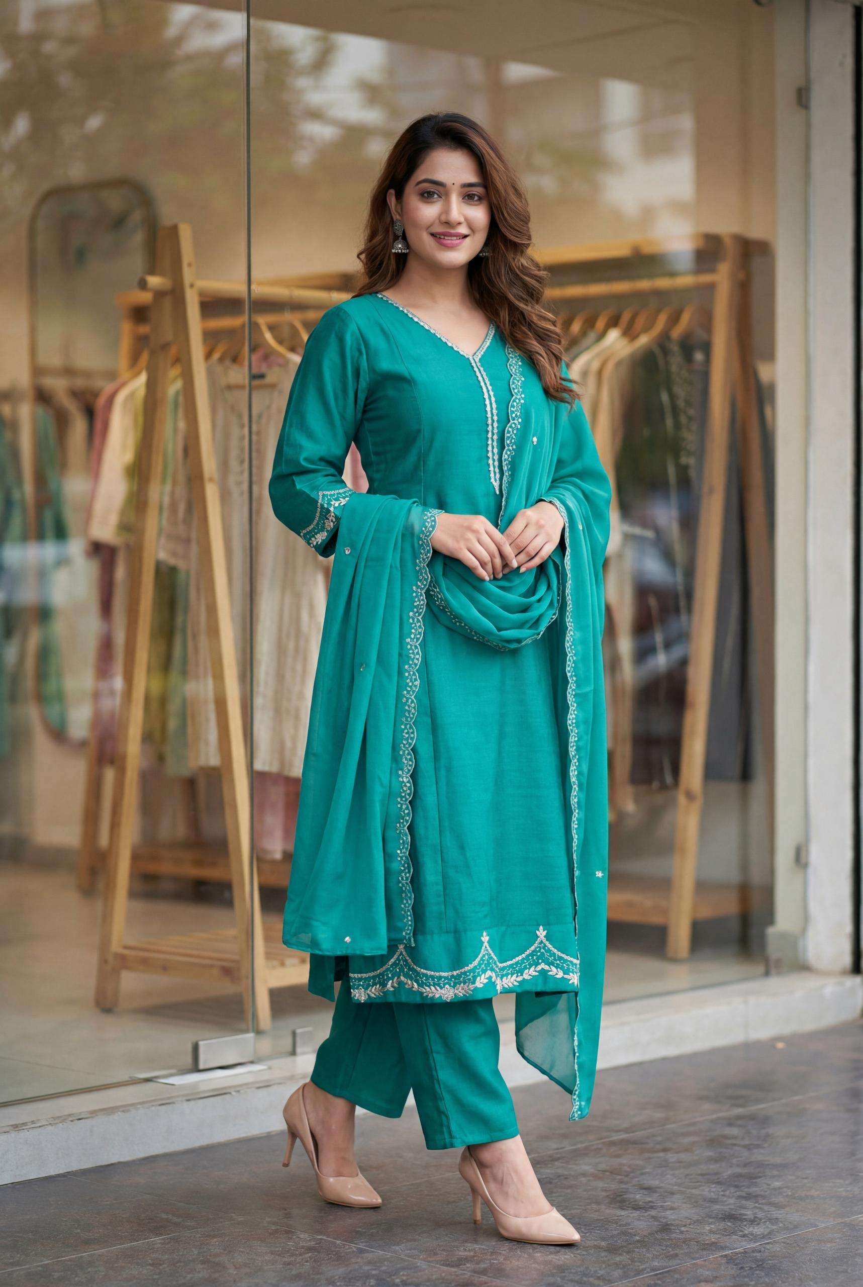 MF PARTY WEAR 3PCS COLLECTION SILK DESIGNER ANARKALI STYLE LADIES SUIT